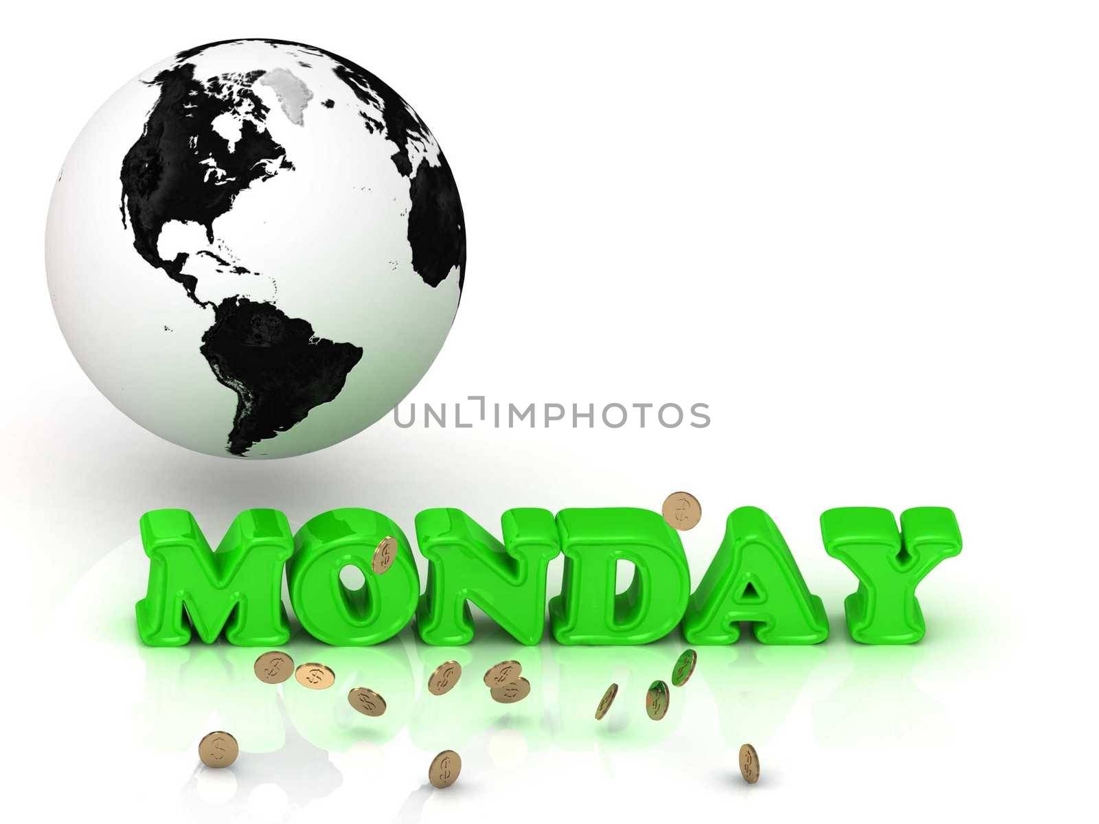 MONDAY- bright color letters, black and white Earth by GreenMost