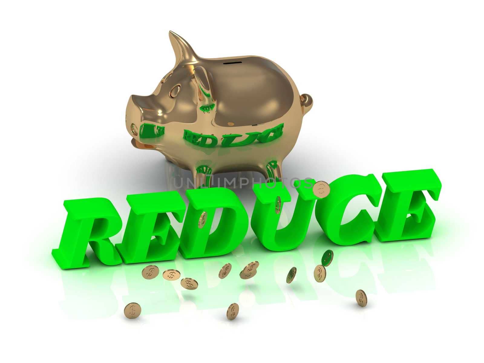 REDUCE- inscription of green letters and gold Piggy by GreenMost