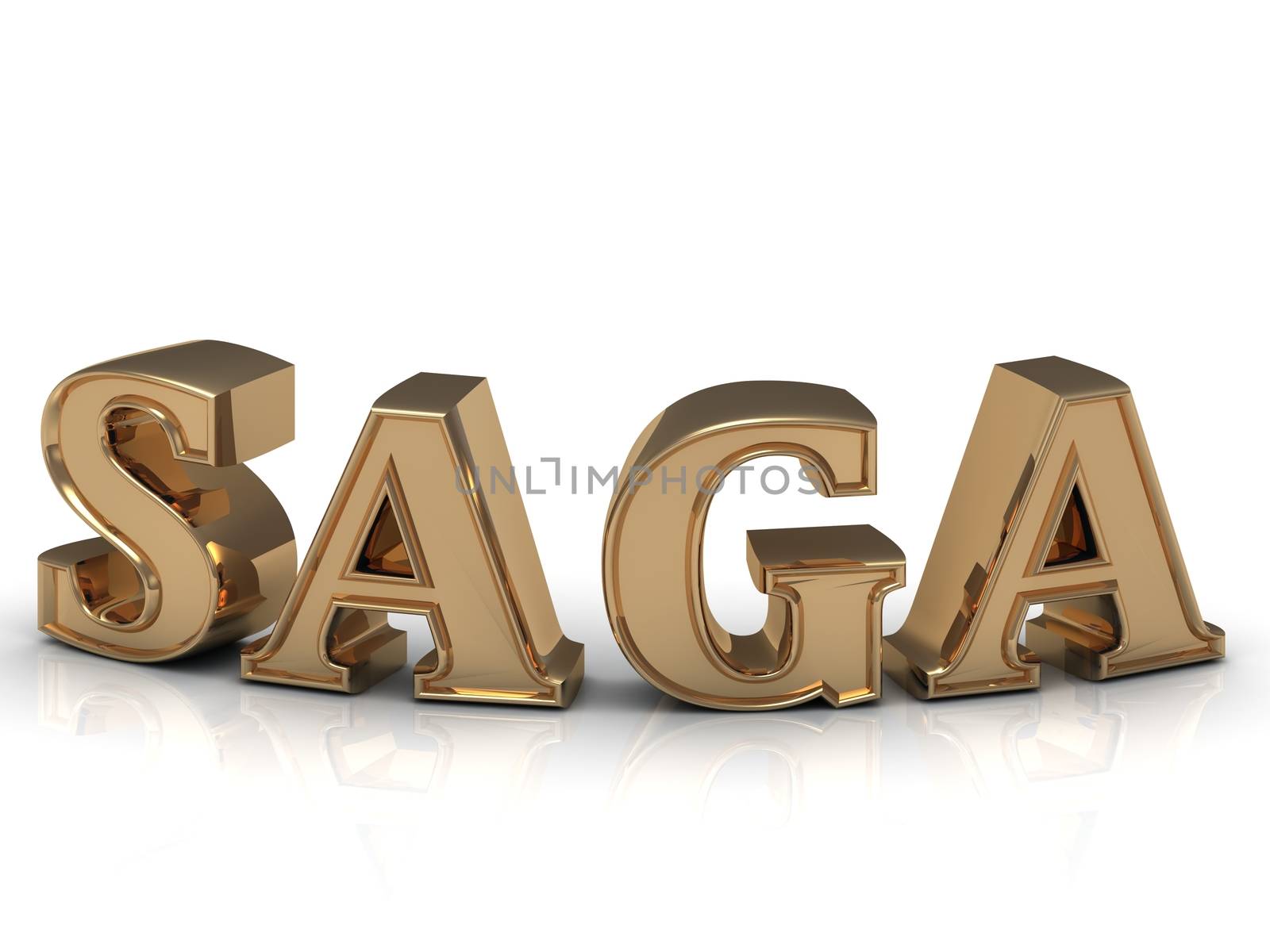 SAGA - bright gold bend letters on a white background