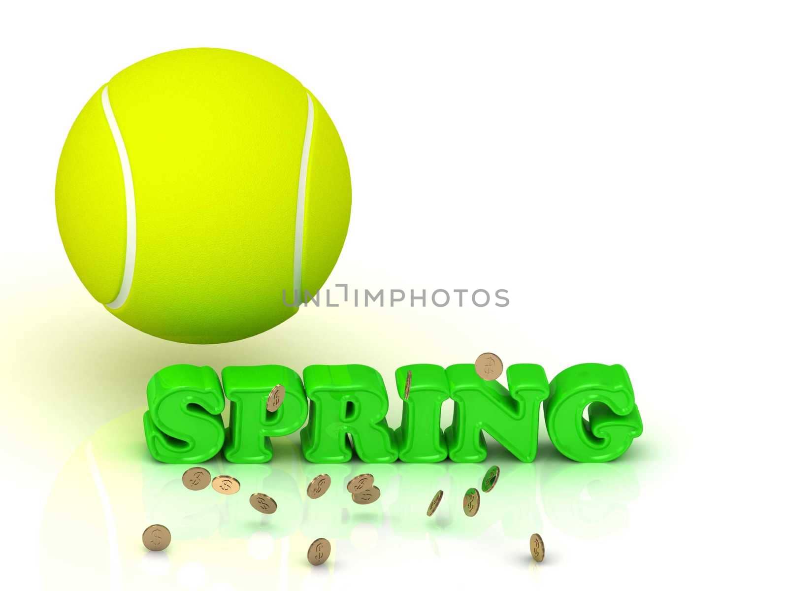 SPRING- bright green letters, tennis ball, gold money by GreenMost