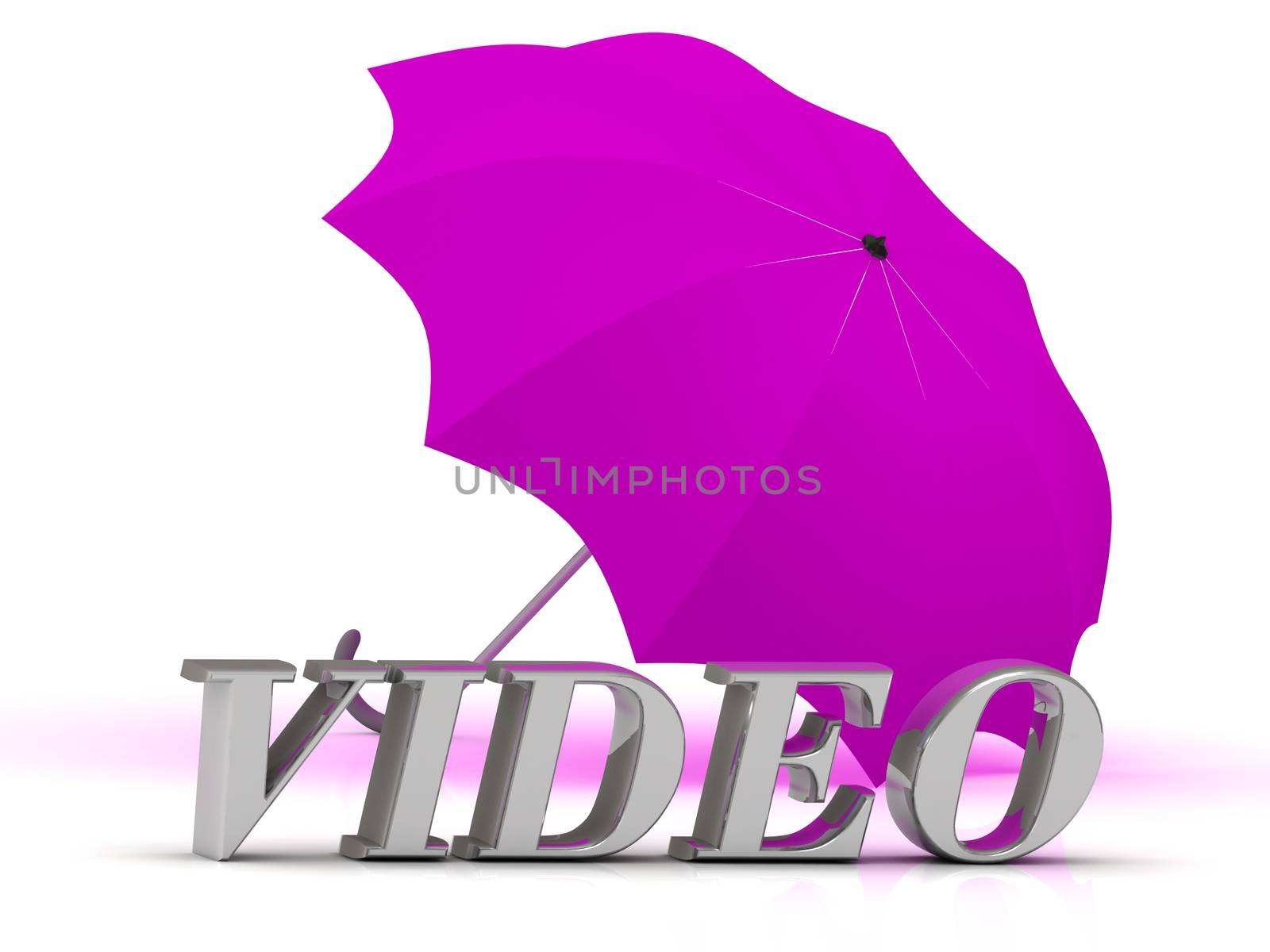 VIDEO- inscription of silver letters and umbrella on white background