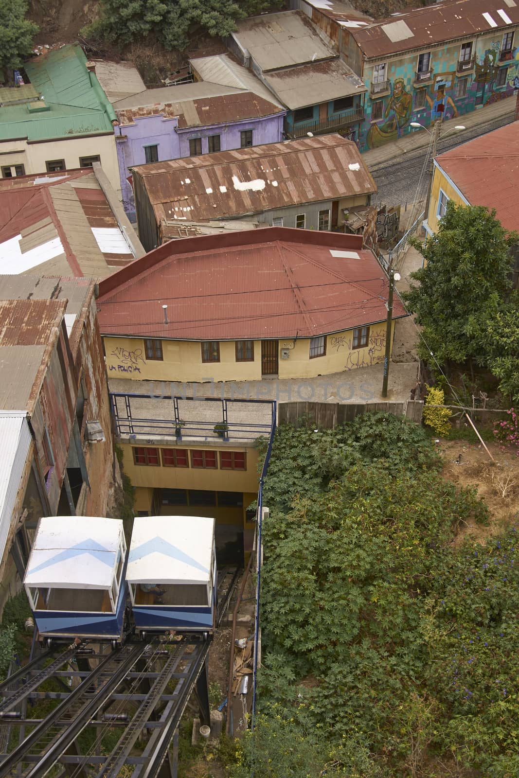 Historic funicular San Agustin in the UNESCO World Heritage port city of Valparaiso in Chile.