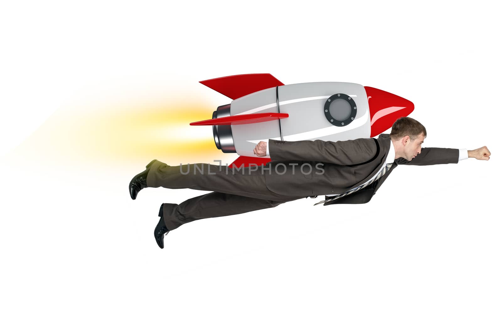 Businessman flying on rocket by cherezoff