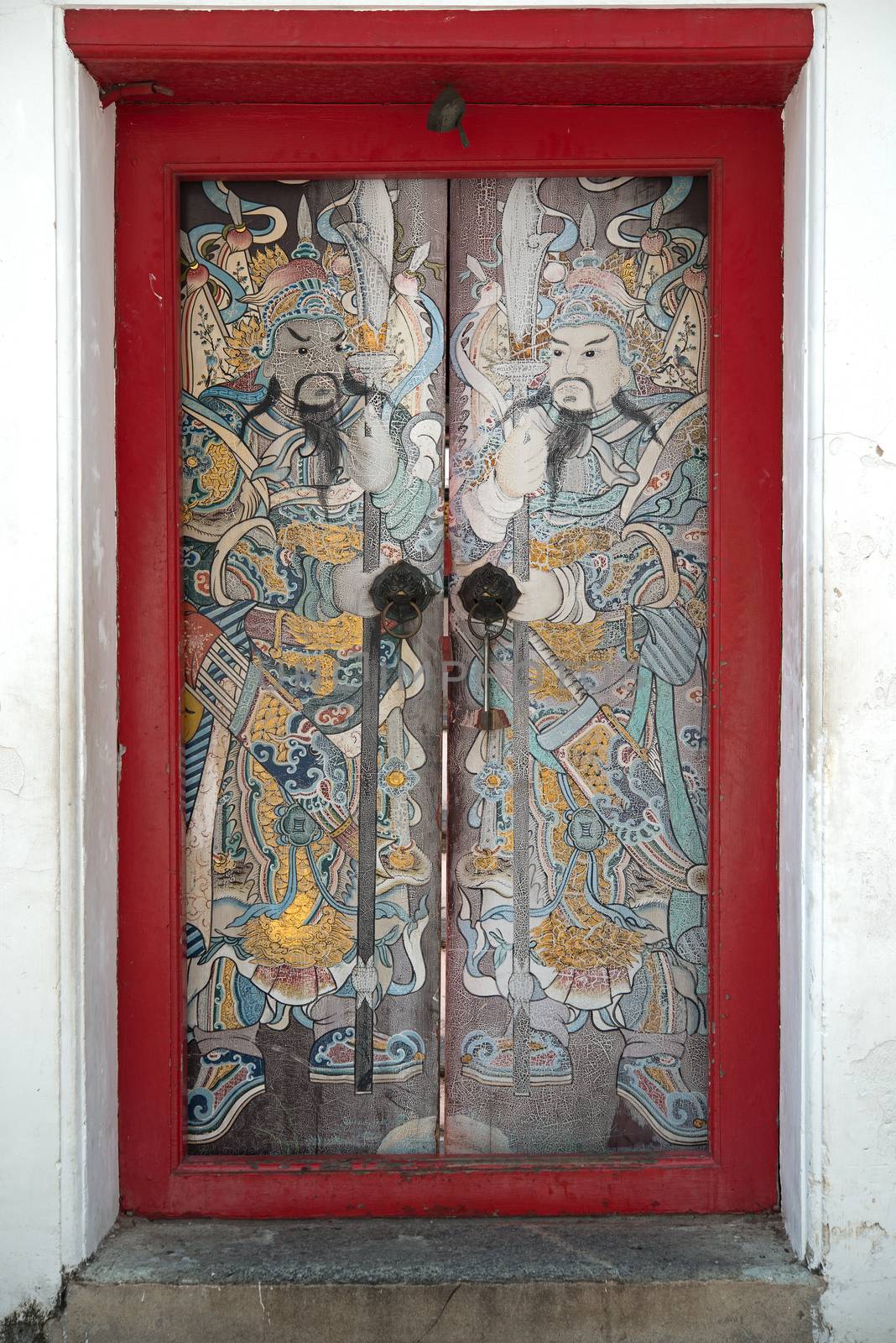 Chinese red door with Iron door handle