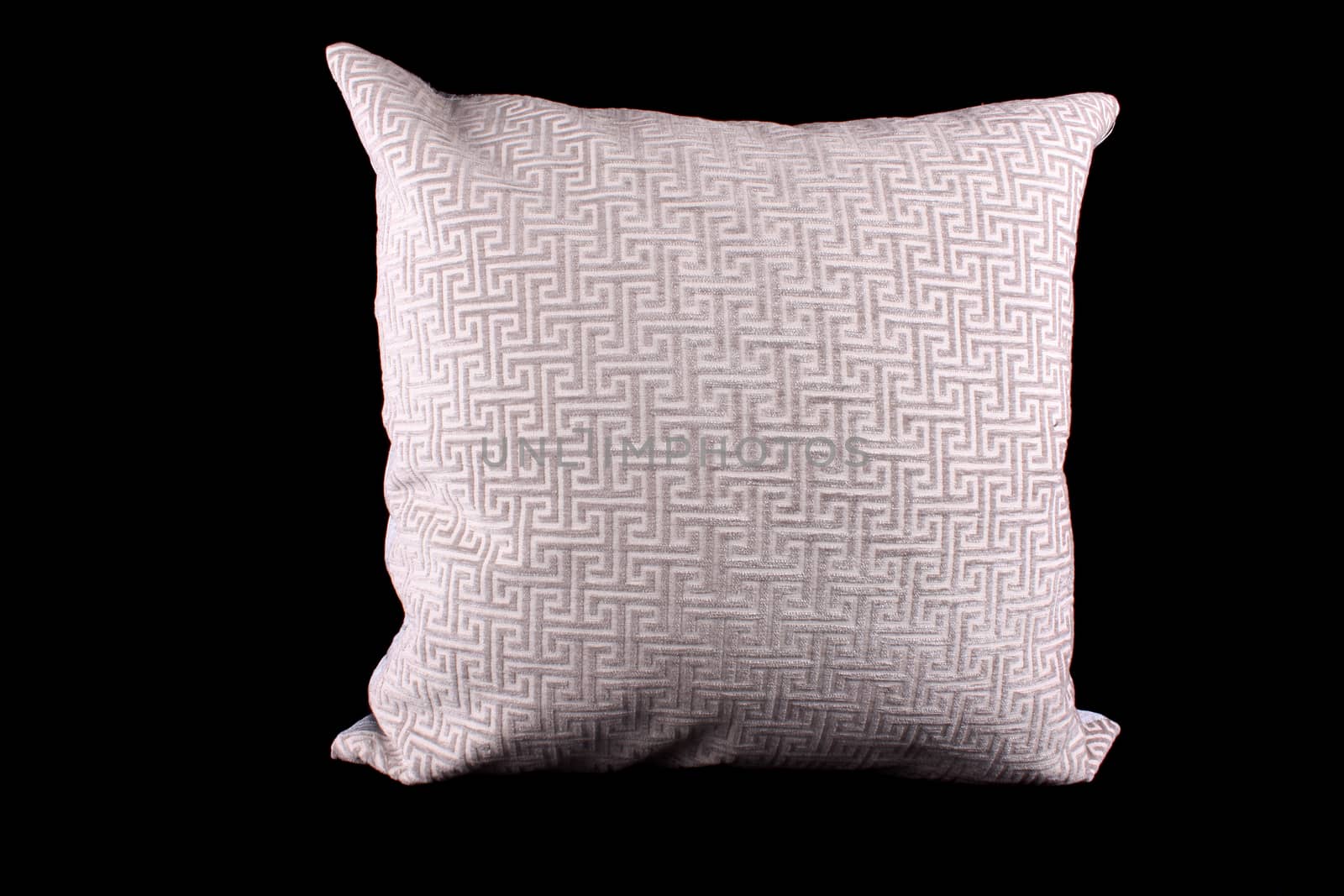 A white square shaped pillow with a beautiful designed white fabric cover.