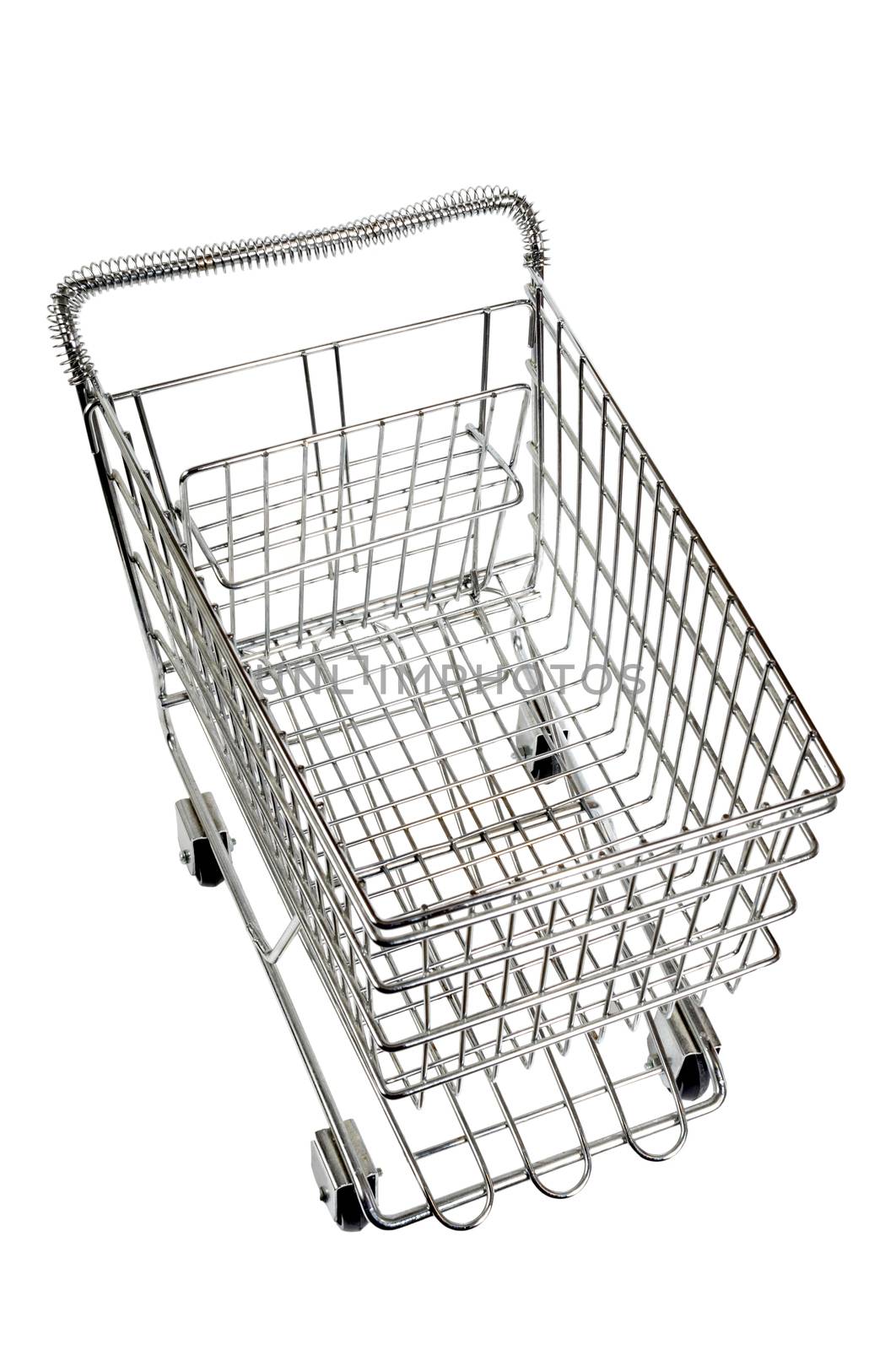 Shopping cart over view isolated on white.