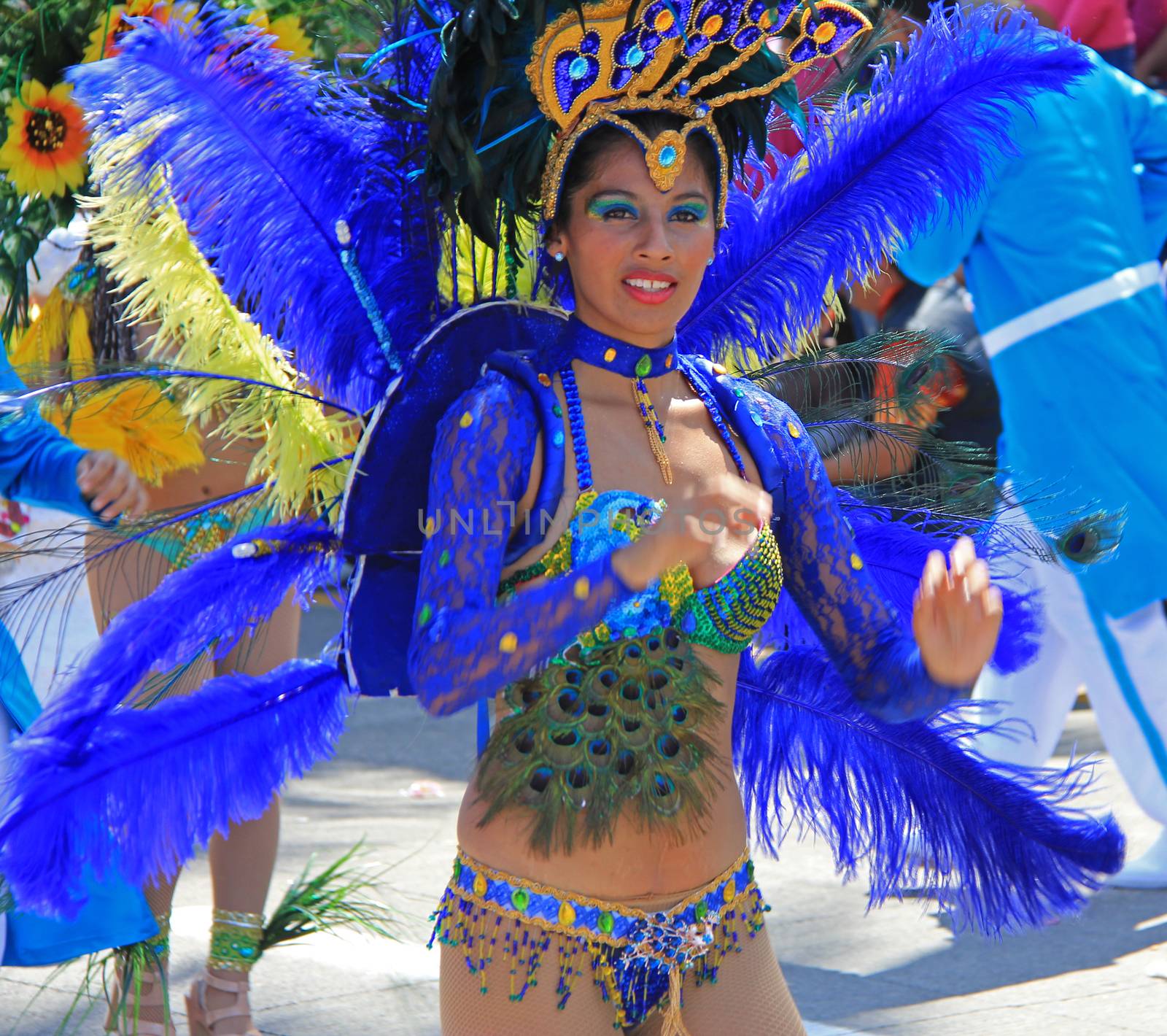 A dancer performing at a parade during a carnaval in Veracruz, Mexico 07 Feb 2016 No model release Editorial use only