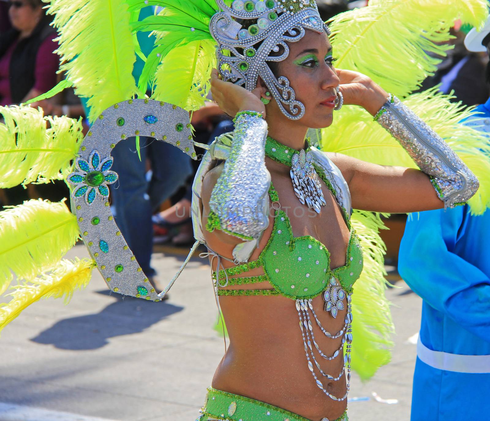 A dancer performing at a parade during a carnaval in Veracruz, Mexico 07 Feb 2016 No model release Editorial use only