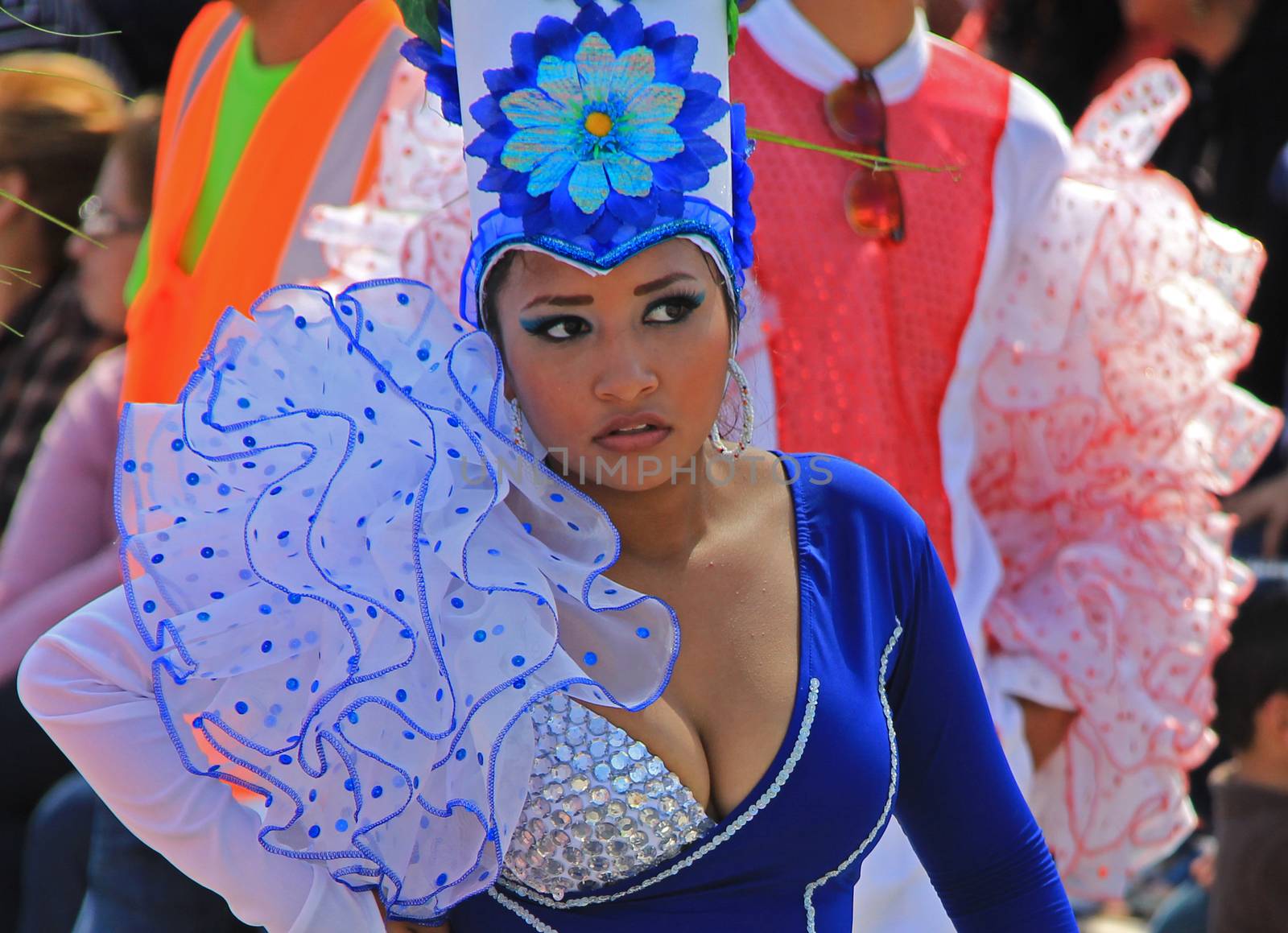 A dancer performing at a parade during a carnaval in Veracruz, Mexico 07 Feb 2016 No model release Editorial use only