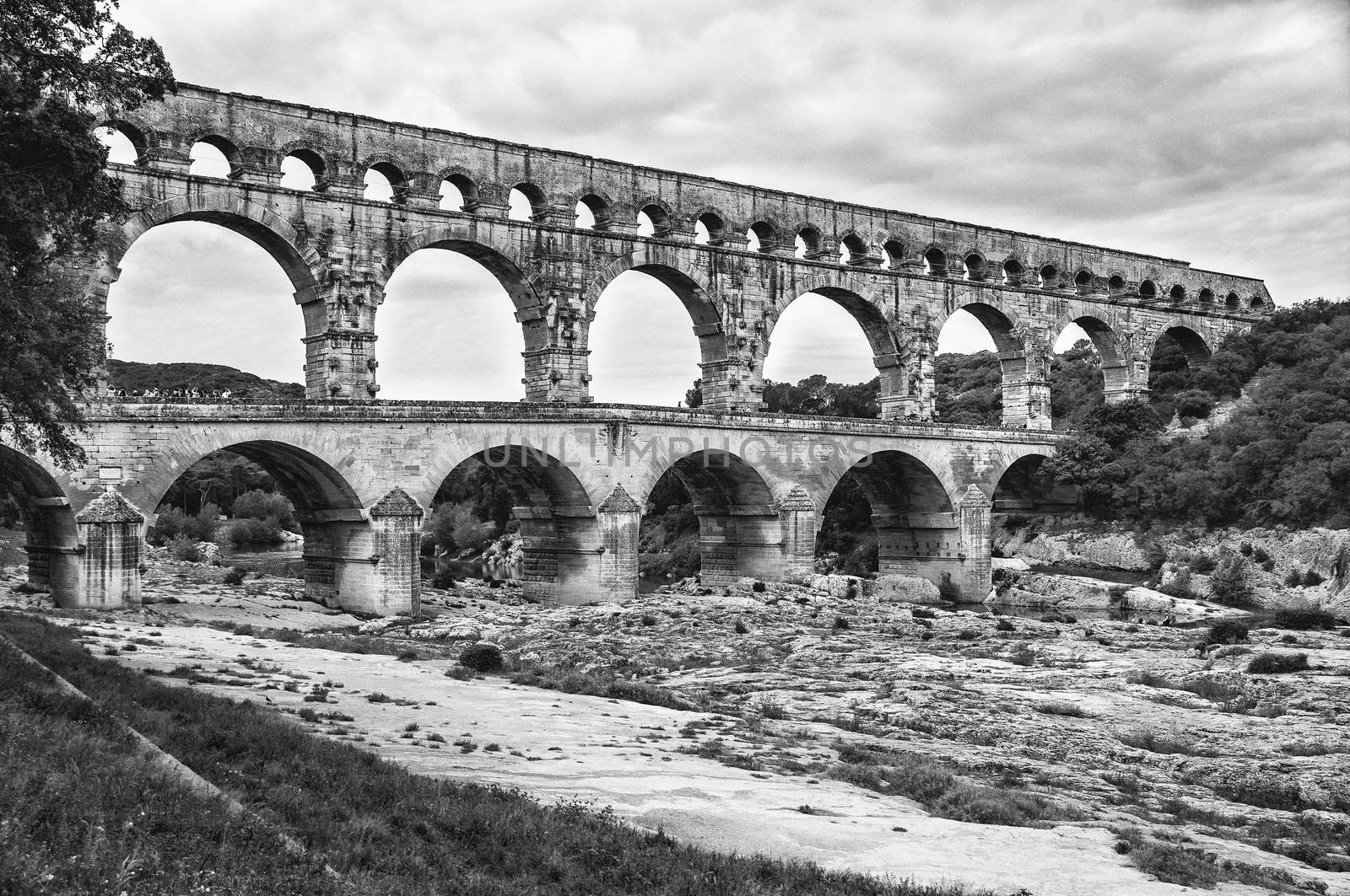 Pont du Gard, old Roman aqueduct, southern France near Nimes