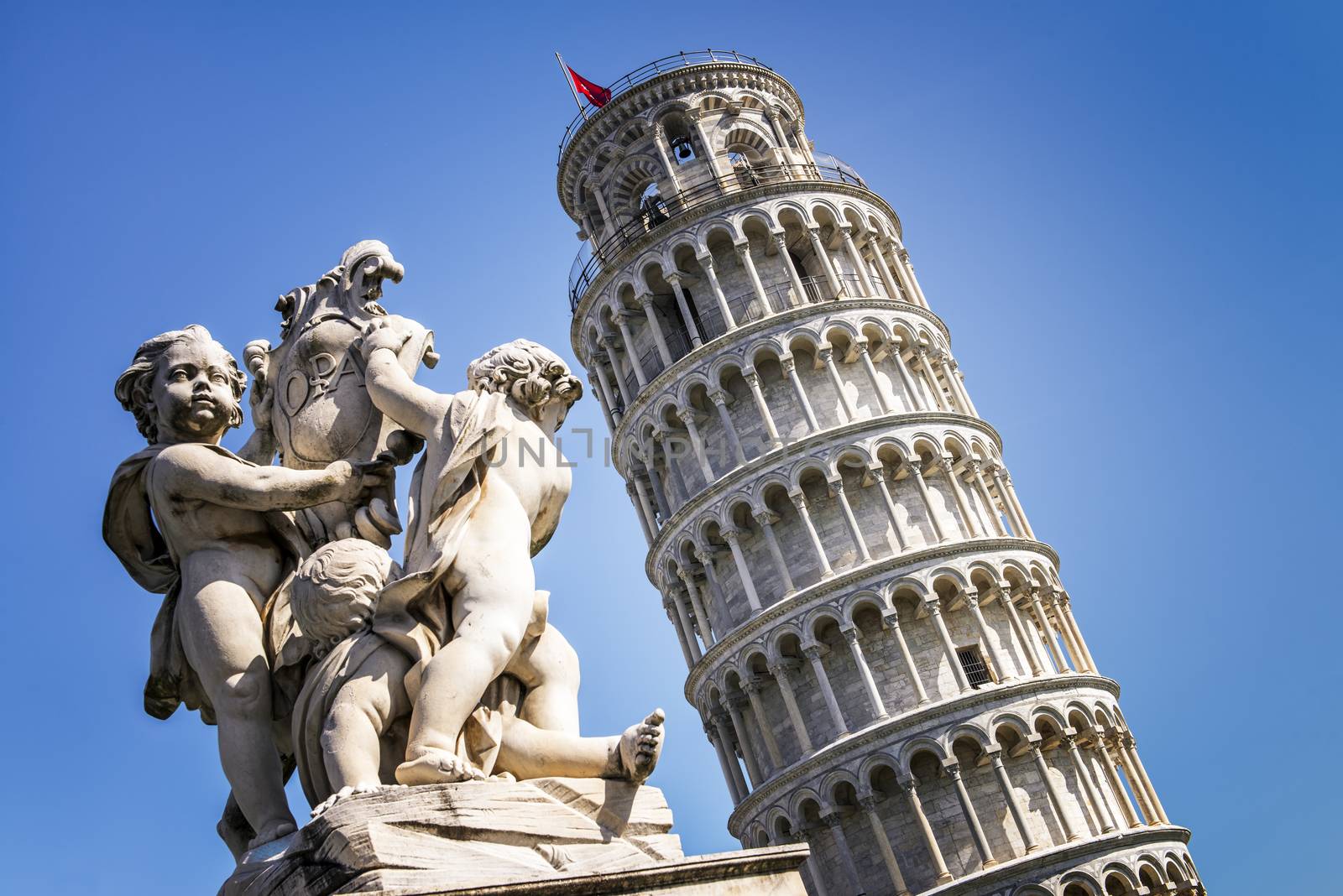 Pisa, Piazza dei miracoli, with the Basilica and the leaning tower. 