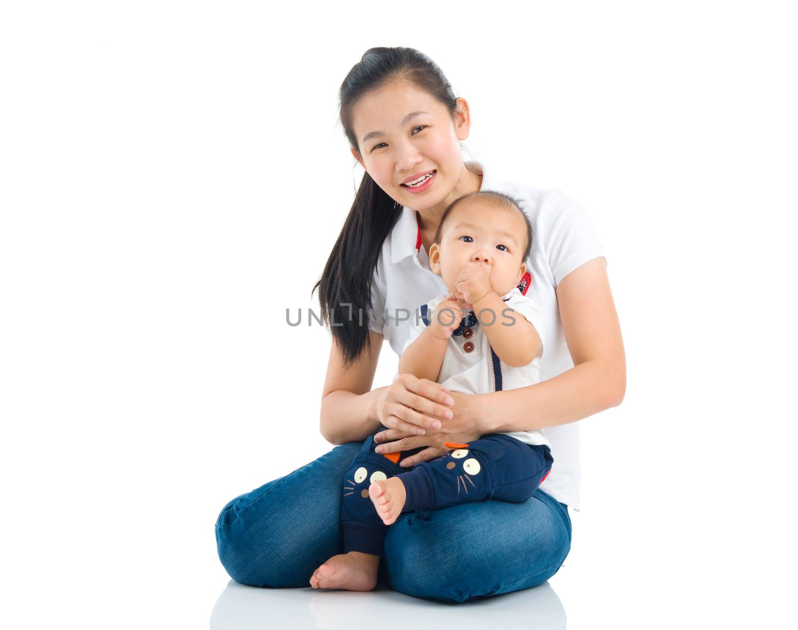 Asian mother and baby indoor portrait