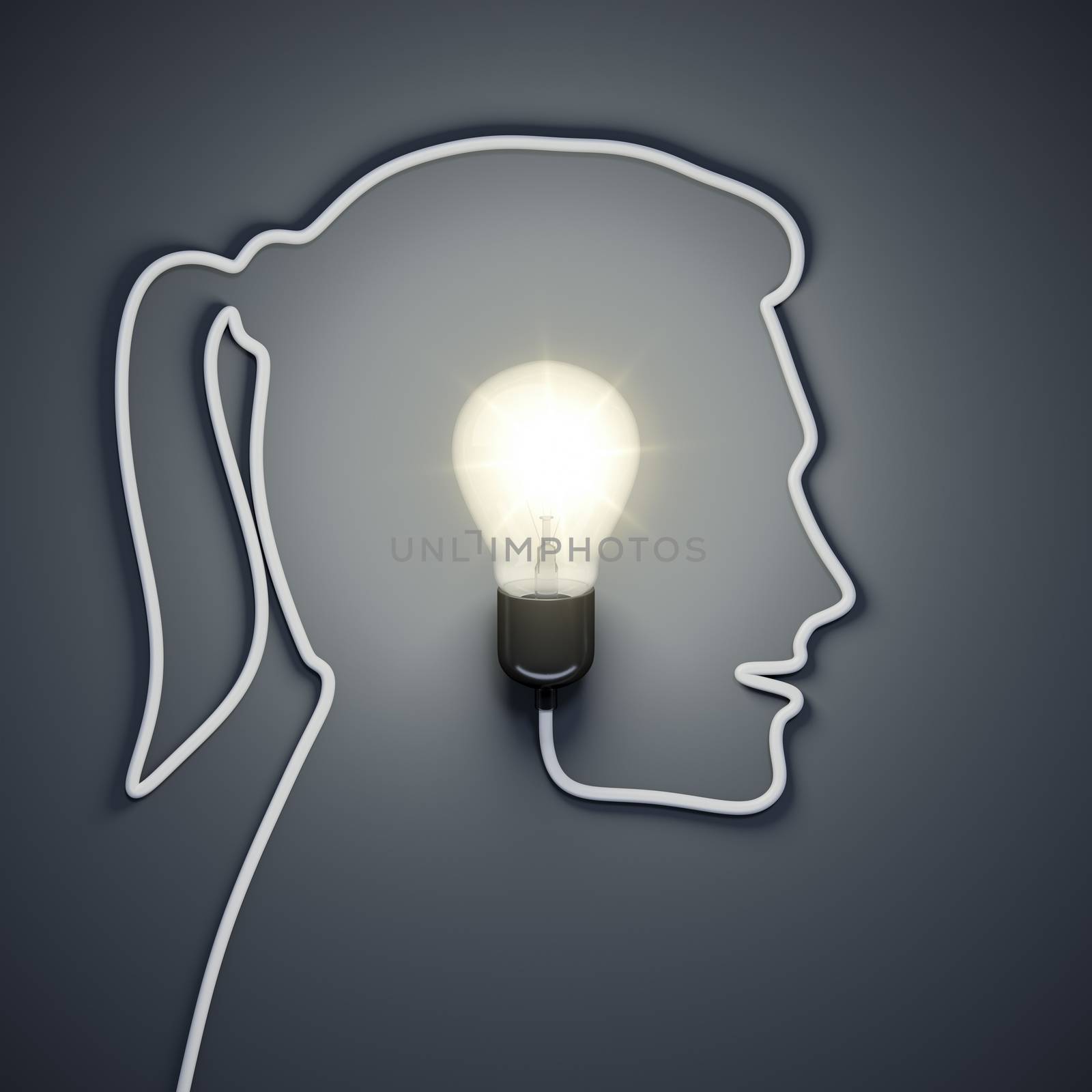 3d rendering of a light bulb inside a female head