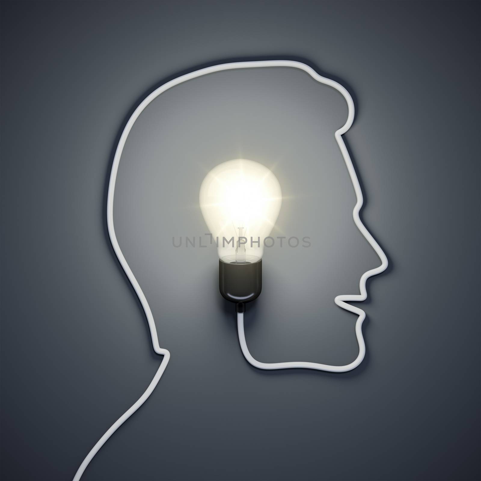 light bulb inside a male head by magann