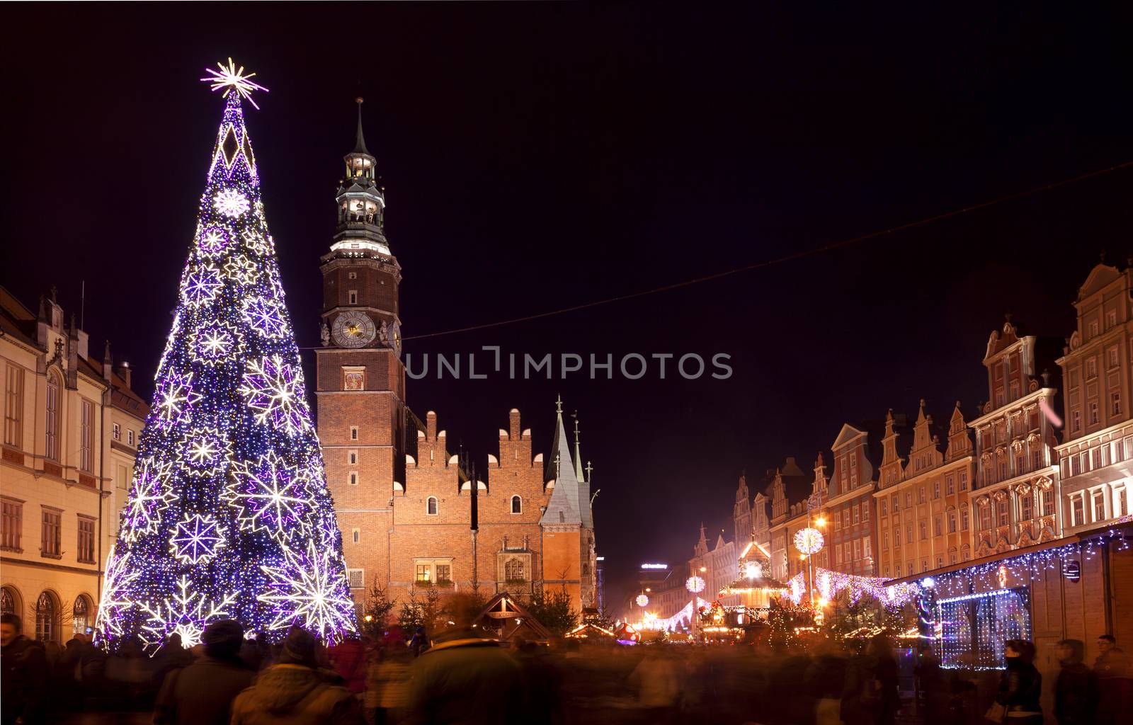 Christmas market in Wroclaw, Poland at evening.Wroclaw is European city of culture in 2016.