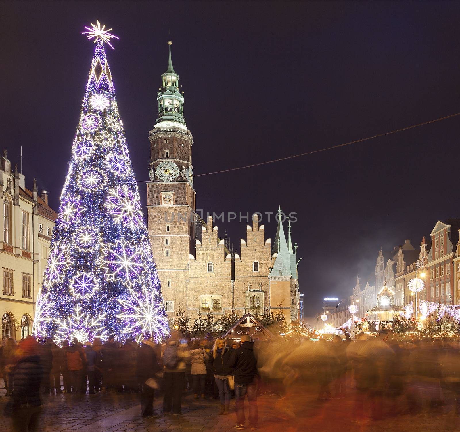 Christmas market in Wroclaw, Poland at evening.Wroclaw is European city of culture in 2016.