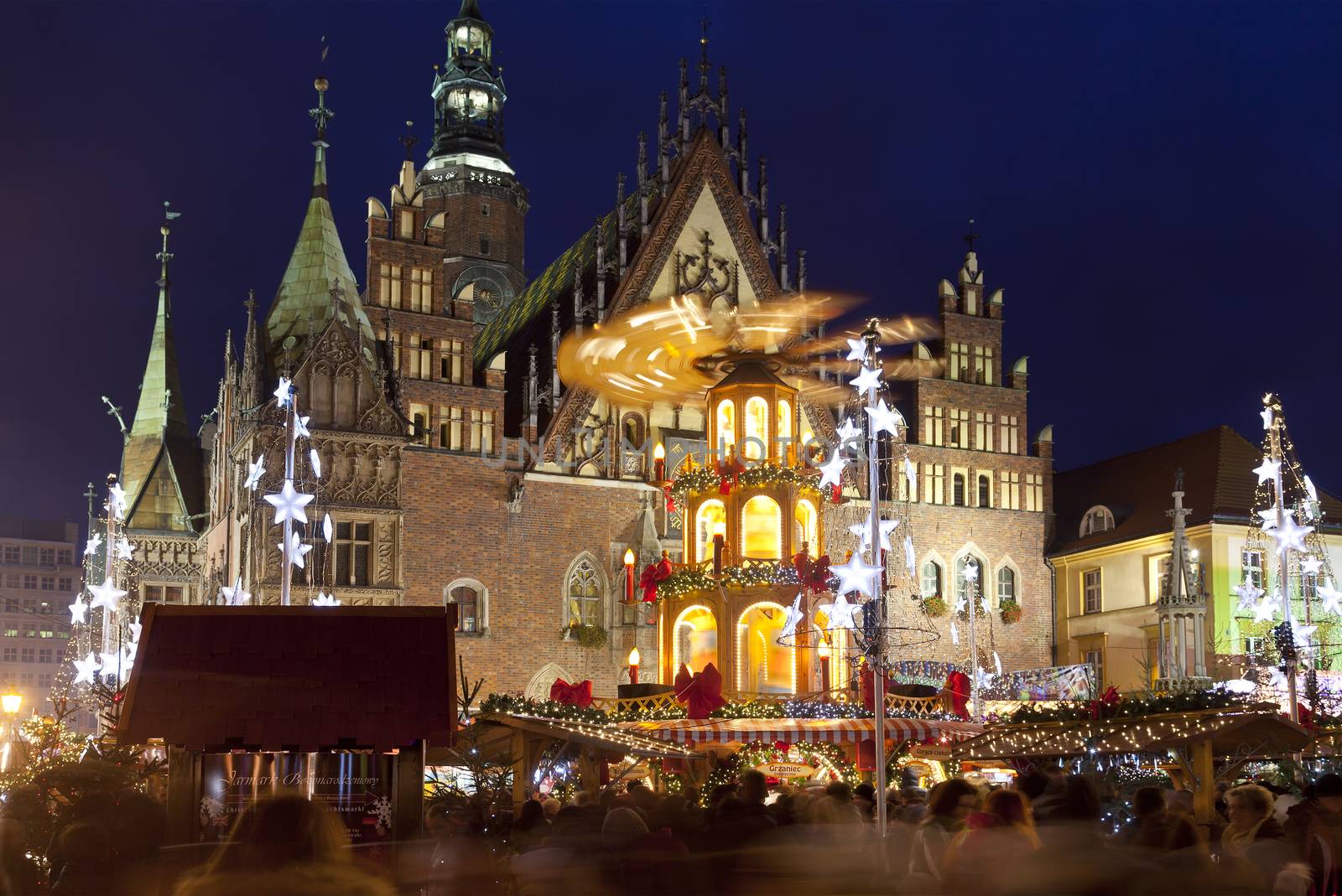 Christmas market in Wroclaw, Poland at evening.Wroclaw is European city of culture in 2016.