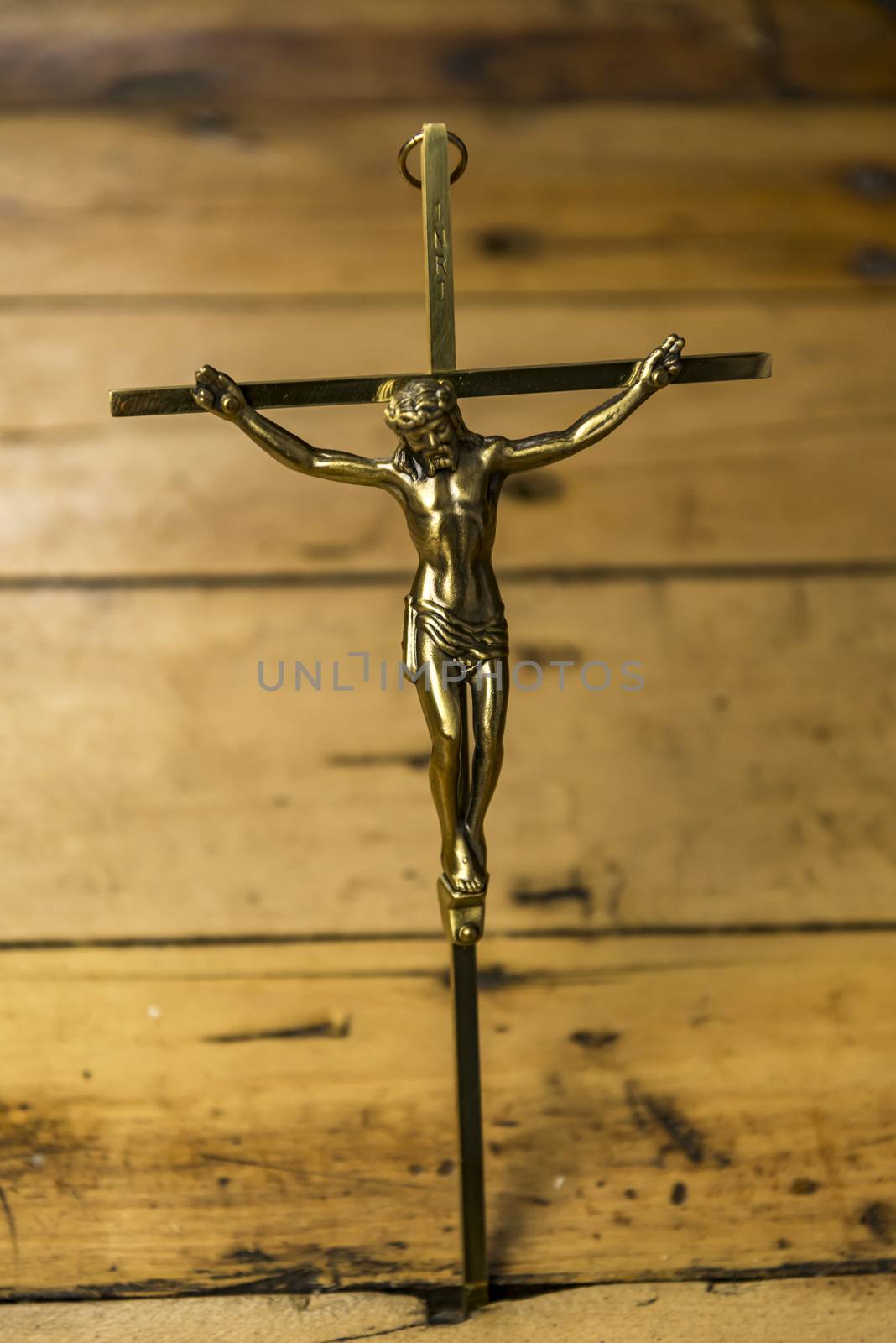 Jesus on the cross isolated on wood