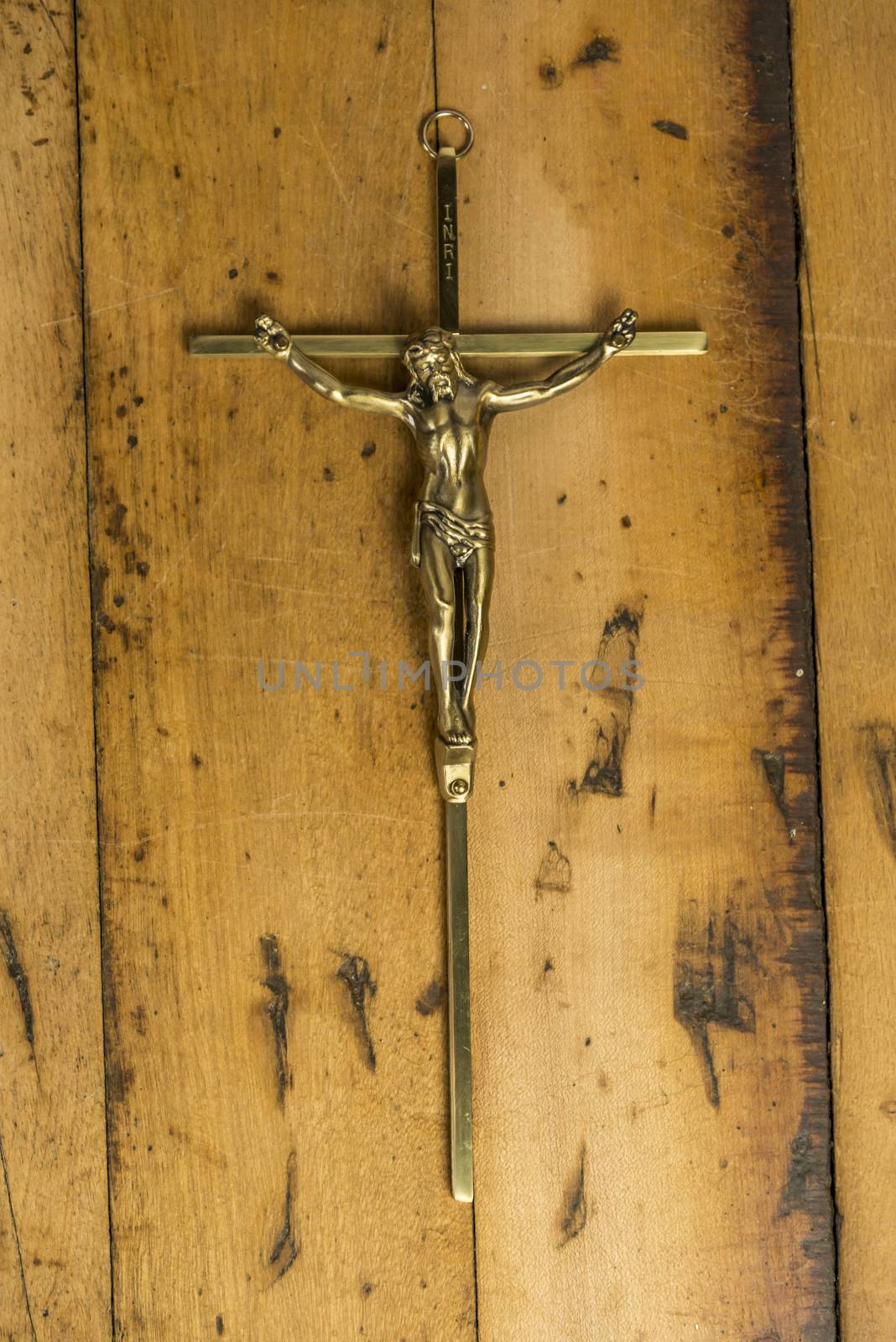 Jesus on the cross isolated on wood