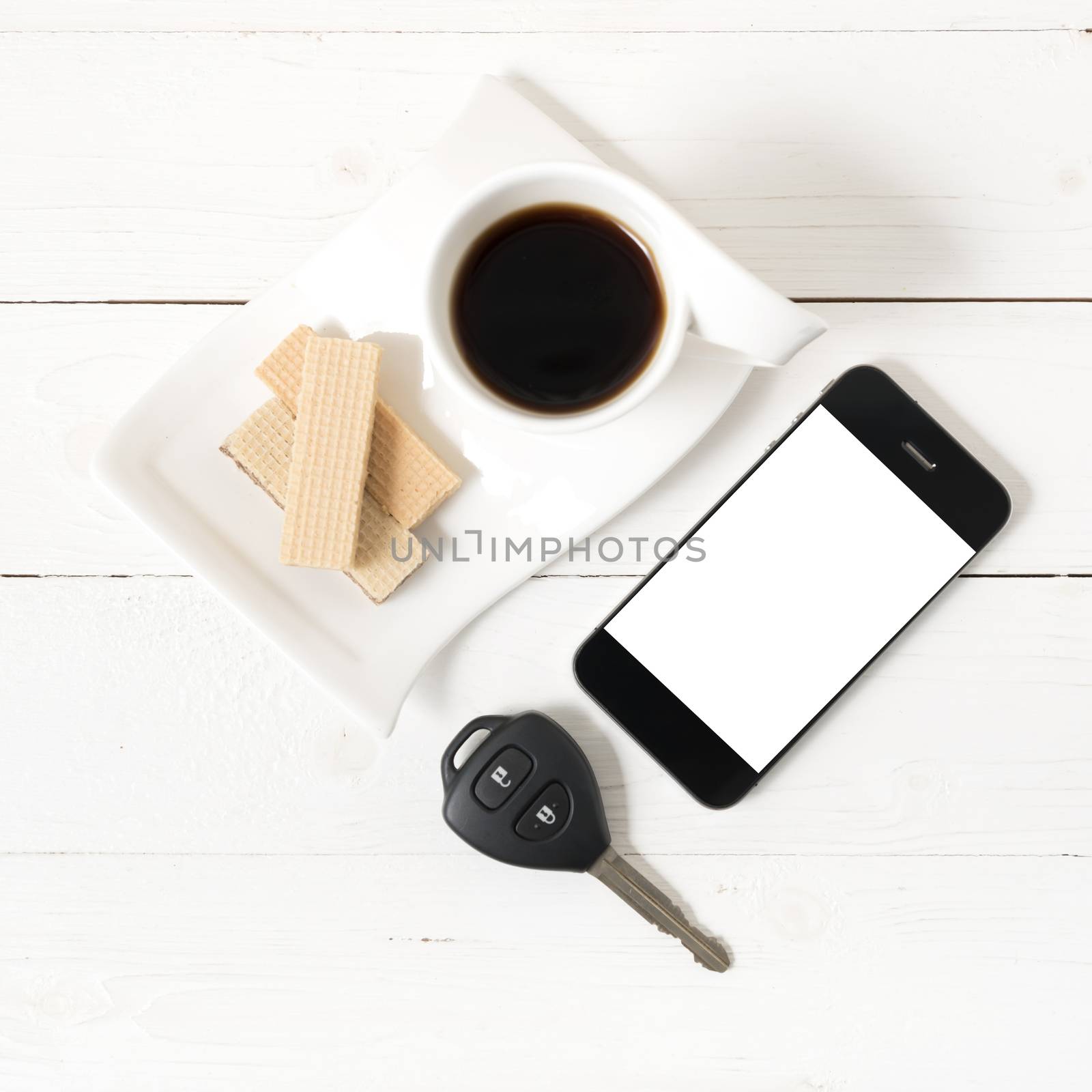 coffee cup with wafer,phone,car key by ammza12