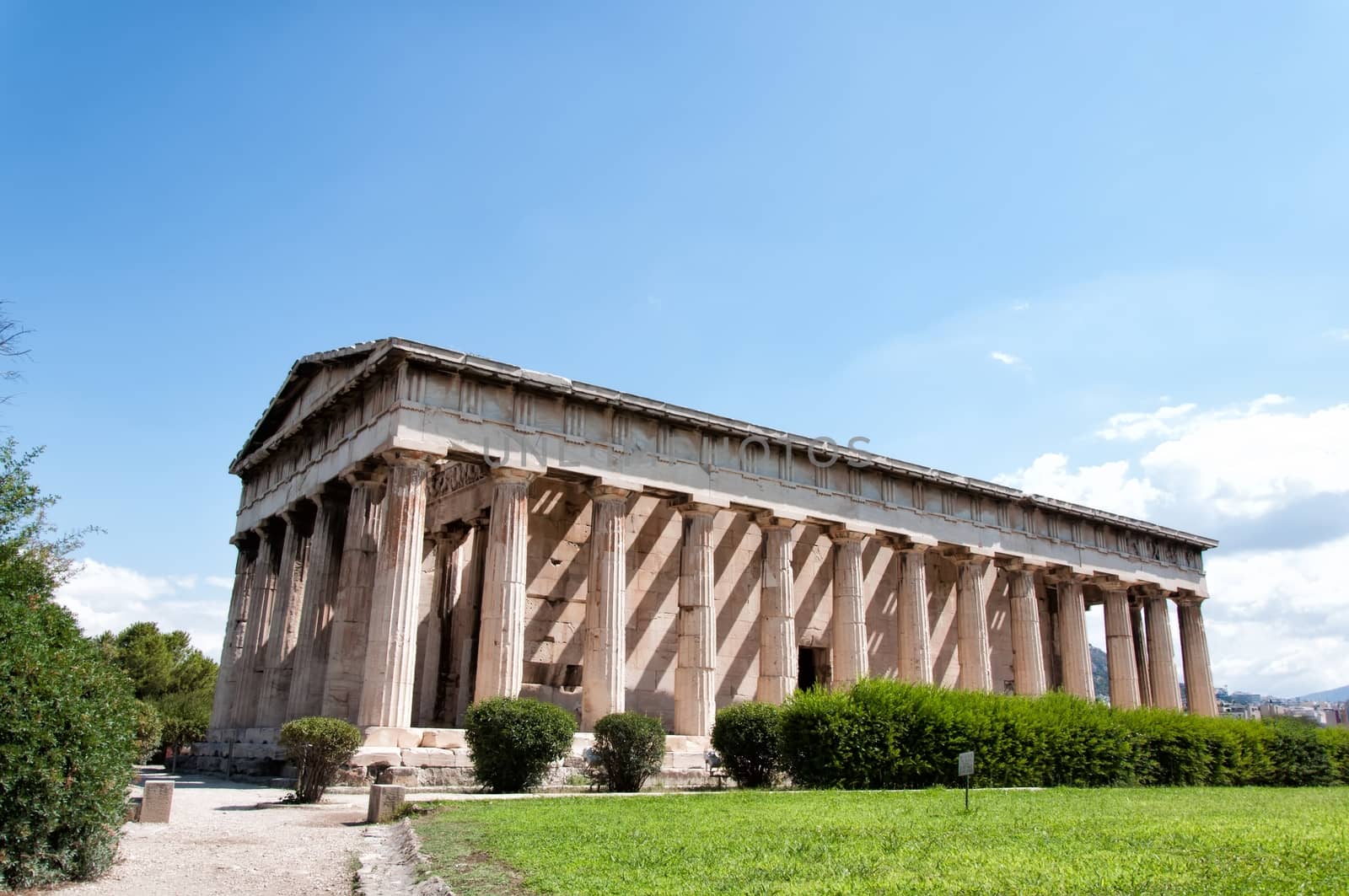 The Temple of Hephaestus is a beautifully preserved Greek temple overlooking the Agora of Athens.
