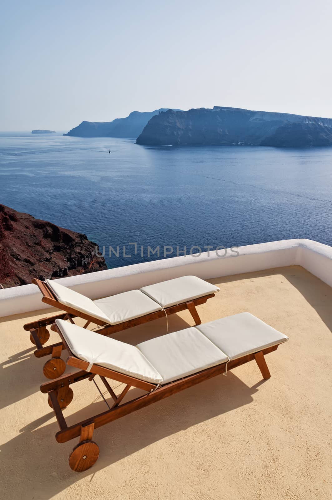 Idyllic terrace in Oia, Santorini, Greece