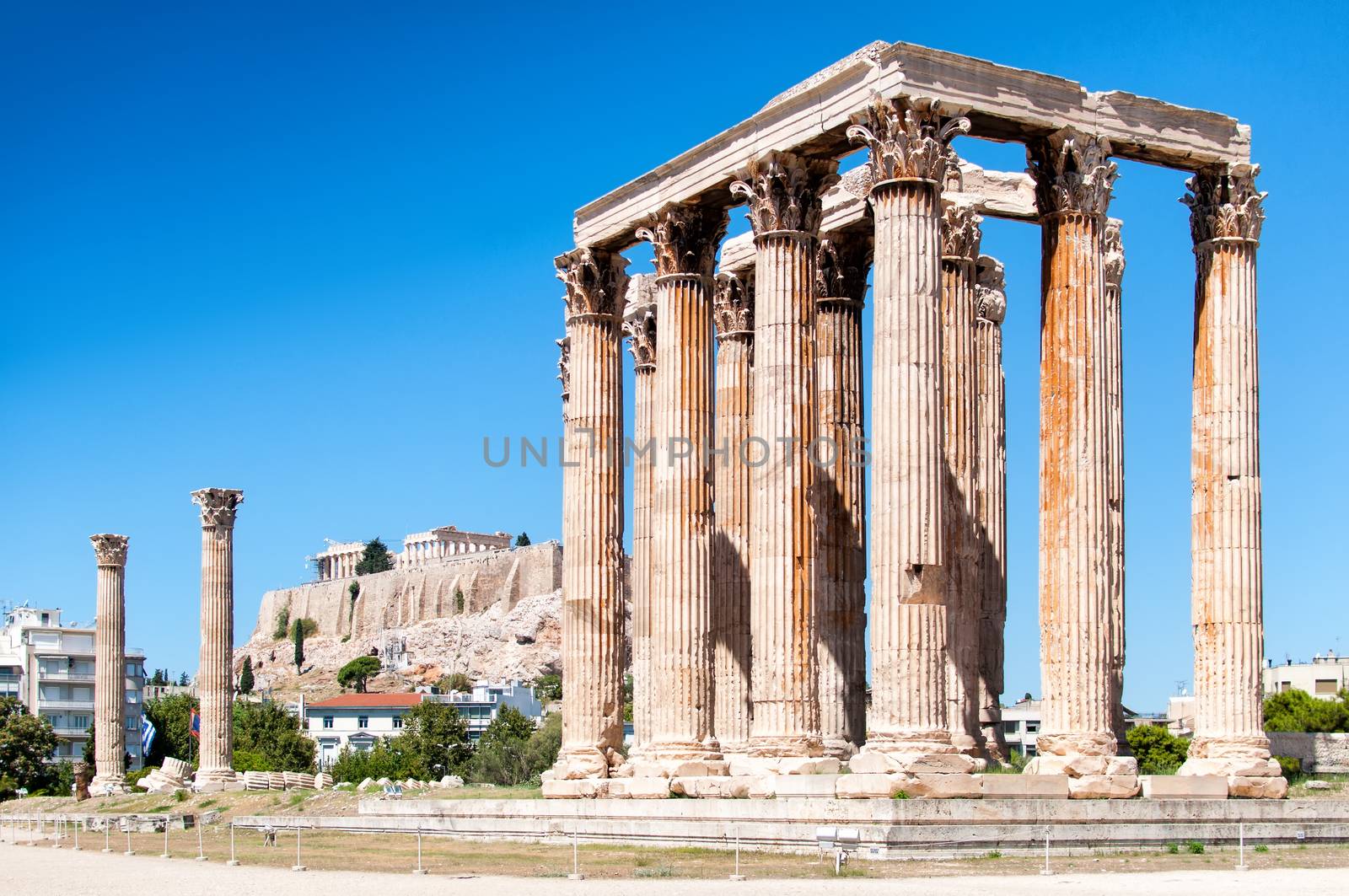 The Temple of Olympian Zeus and Acropolois in Athens, Greece