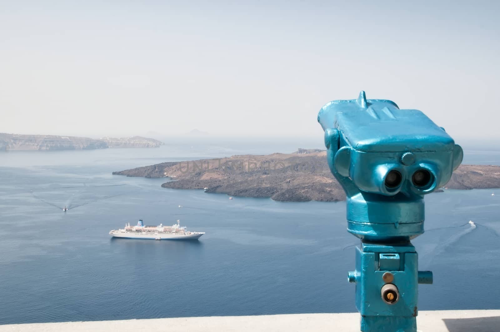 Observing binoculars in Santorini, Cycladic islands, Greece