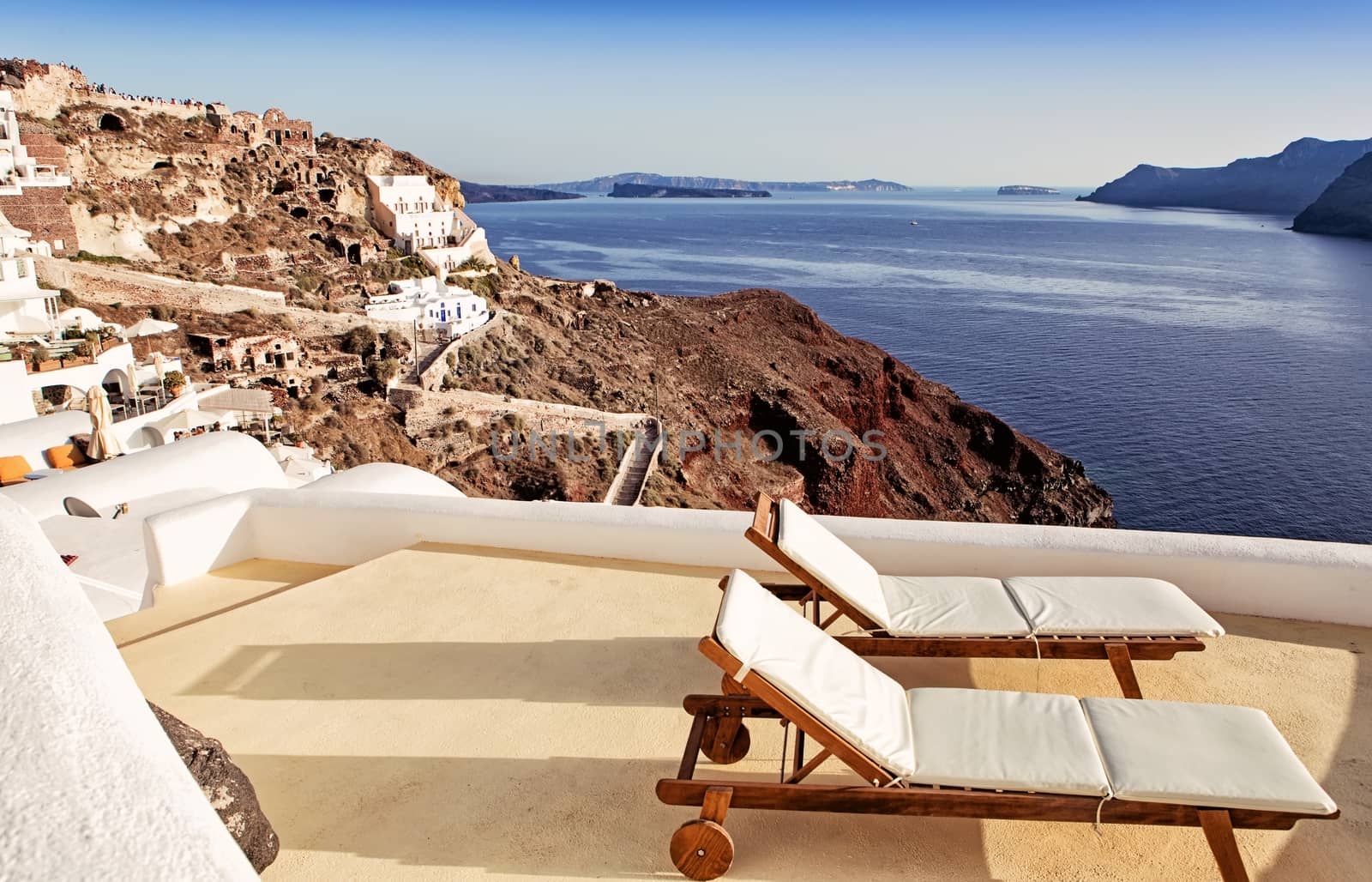 Idyllic terrace in Oia, Santorini, Greece