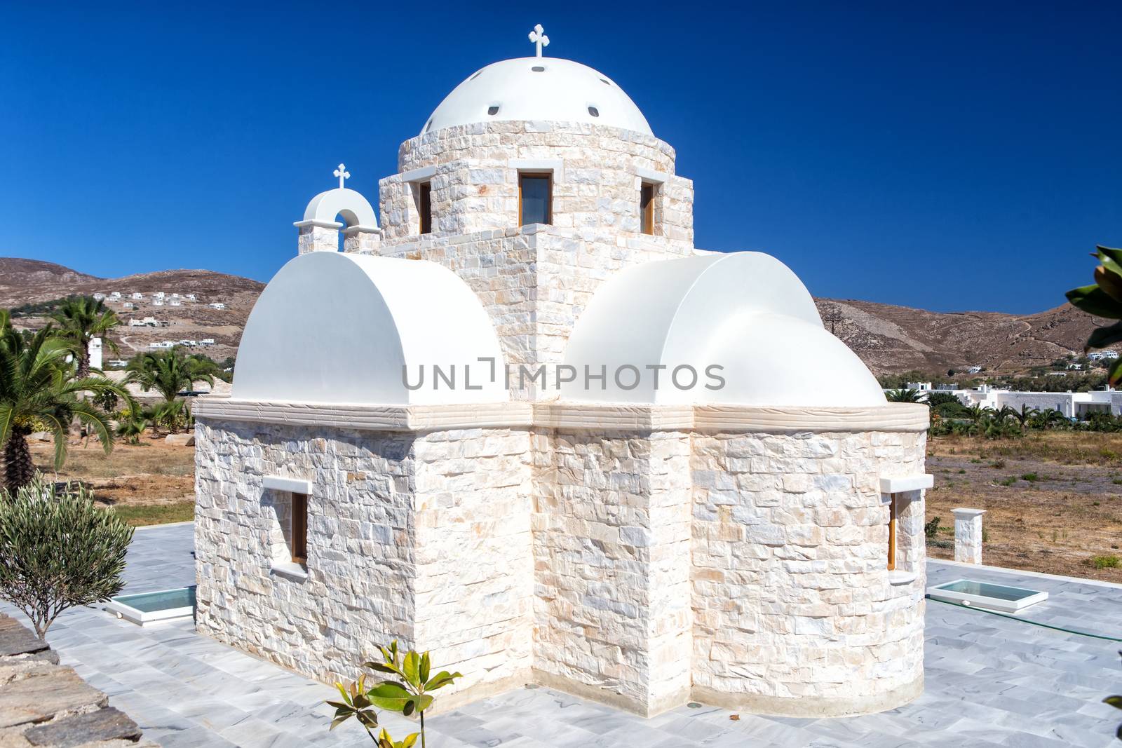 Lonely white church at Paros island, Greece