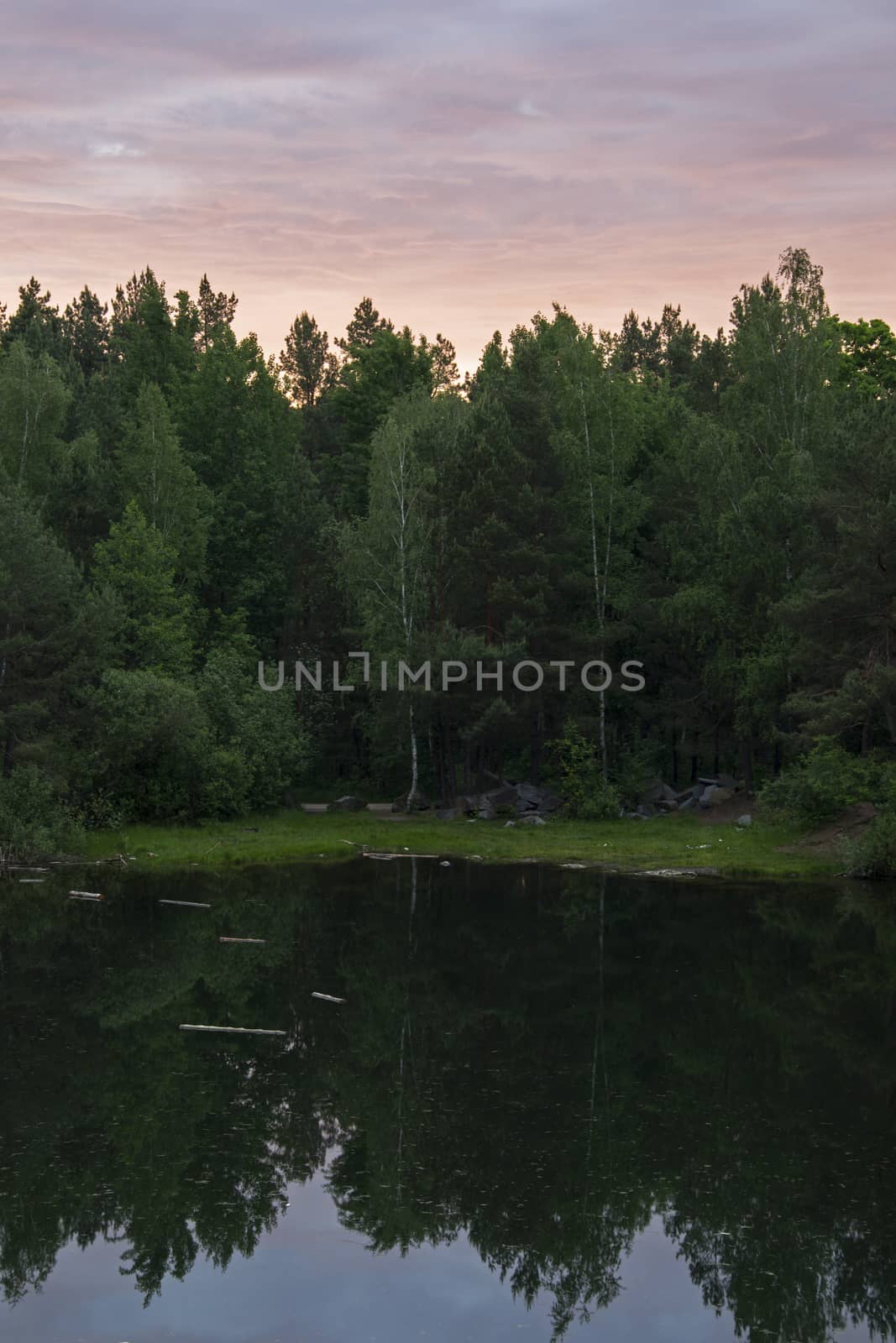 Lake in the stone canyon surrounded by forest by Irene1601