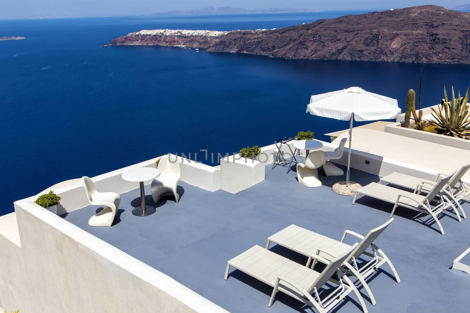 Panorama terrace above Santorini caldera by mitakag