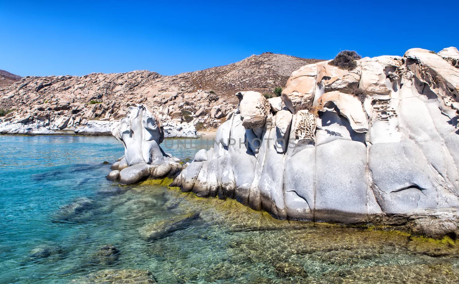 Sculptured granite blocks Kolimbithres beach, Paros, Greece by mitakag