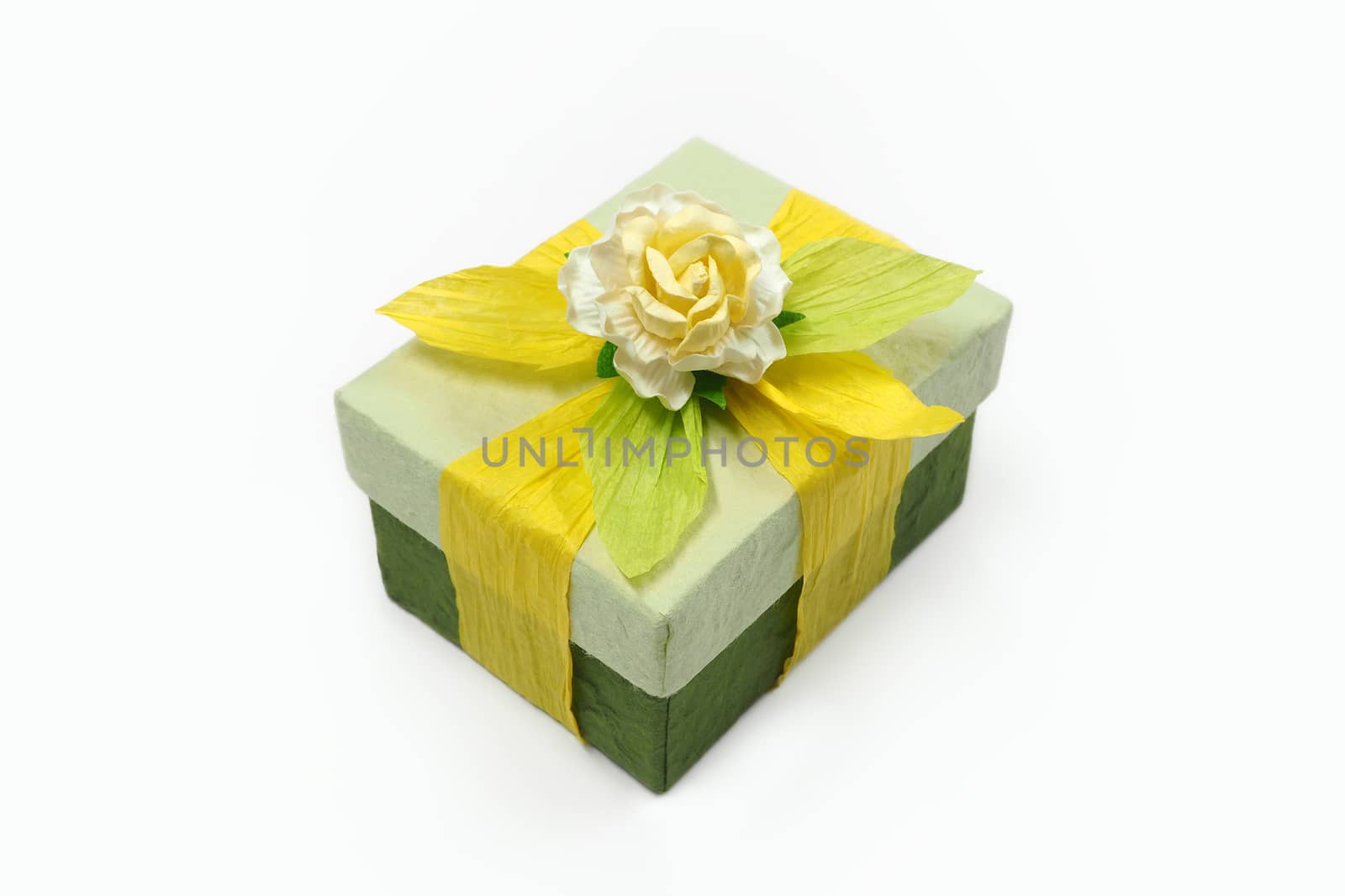 Mulberry paper gift box set on white background; hand made.