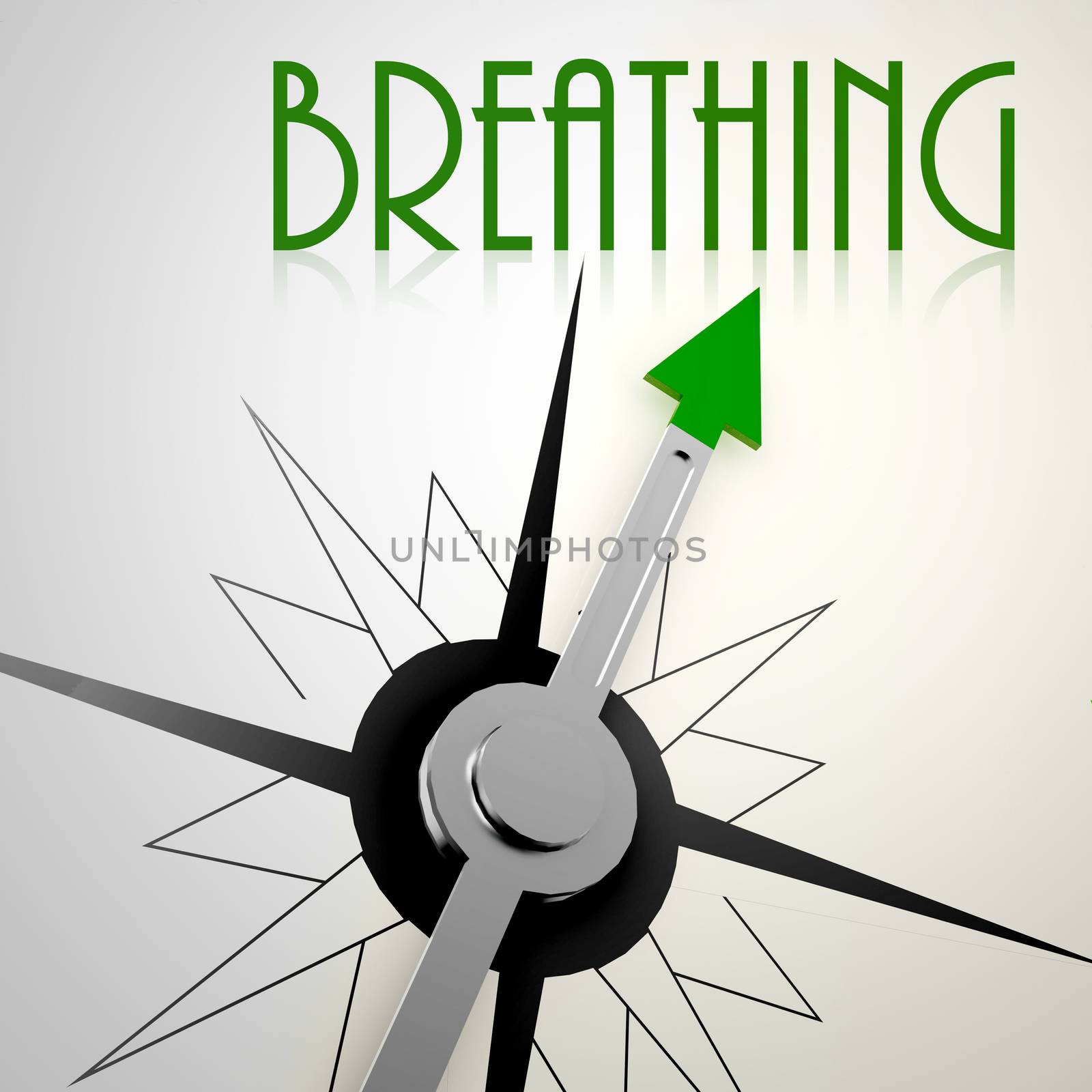 Breathing on green compass. Concept of healthy lifestyle
