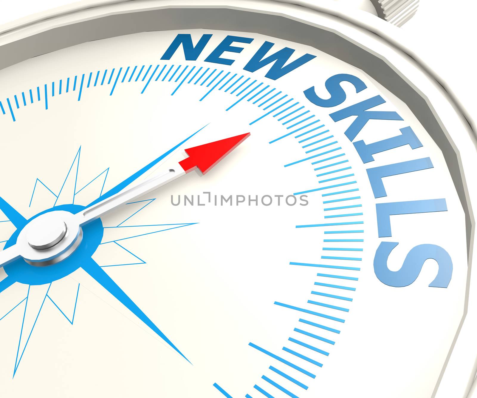 Compass with new skills word image with hi-res rendered artwork that could be used for any graphic design.