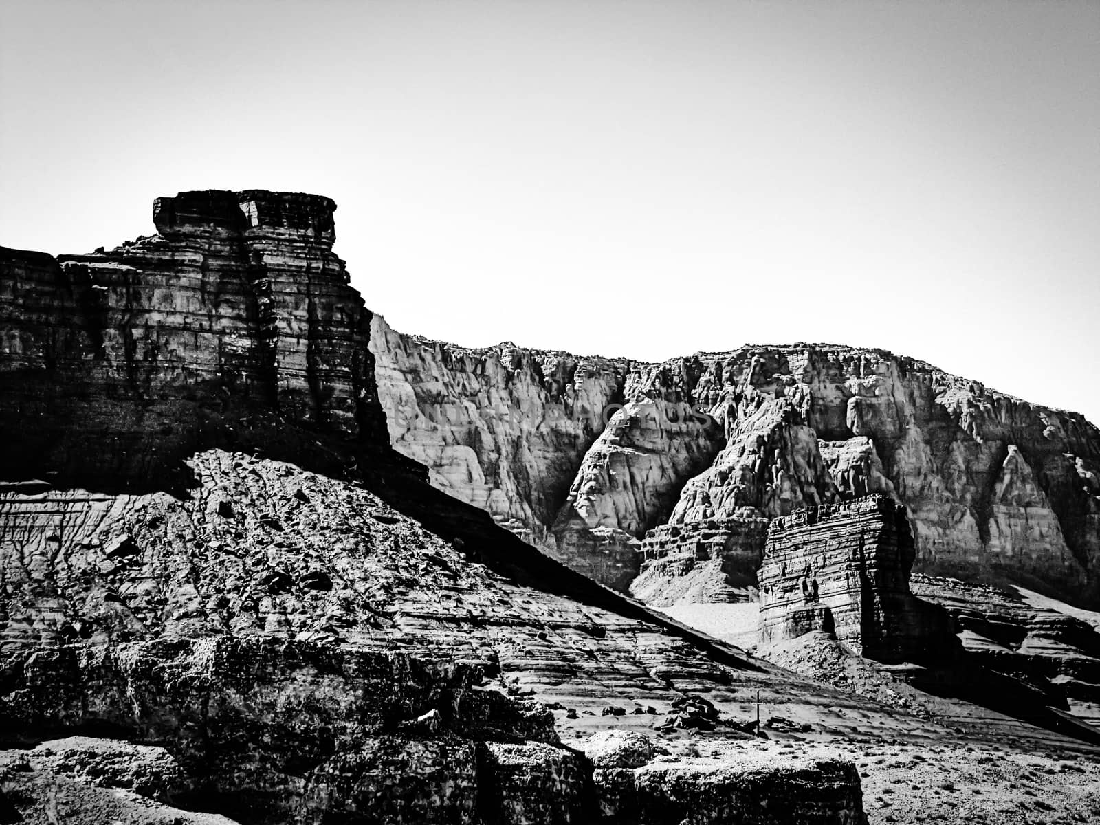 rock and road trip at Utah,USA in summer in black and white