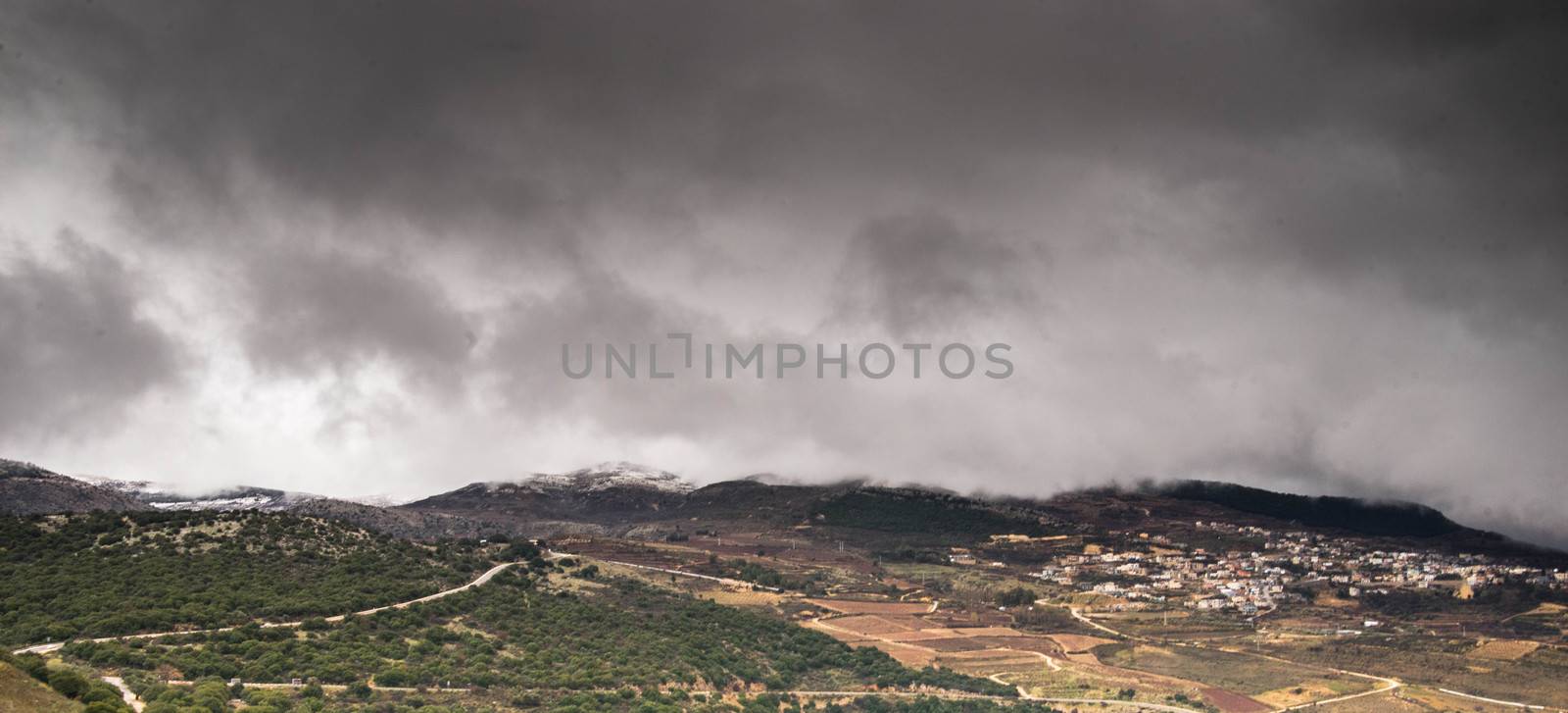 Golan heights in Israel storm winter weather with rain