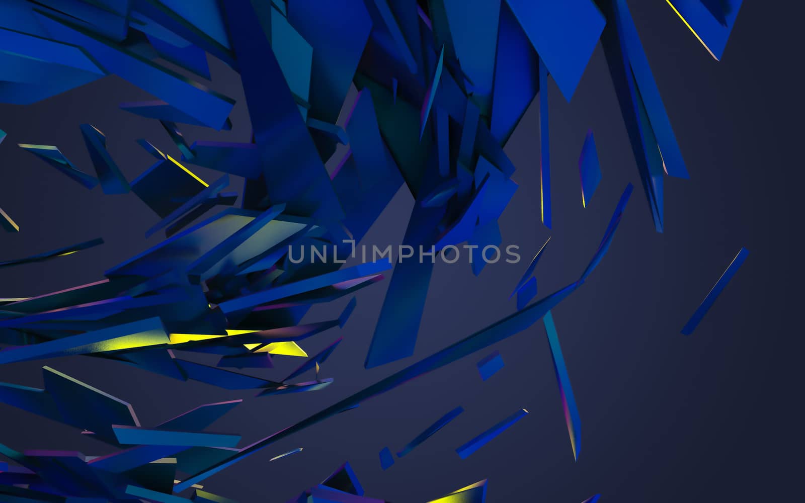 Abstract 3d rendering of chaotic structure. Dark background with futuristic shape in empty space.