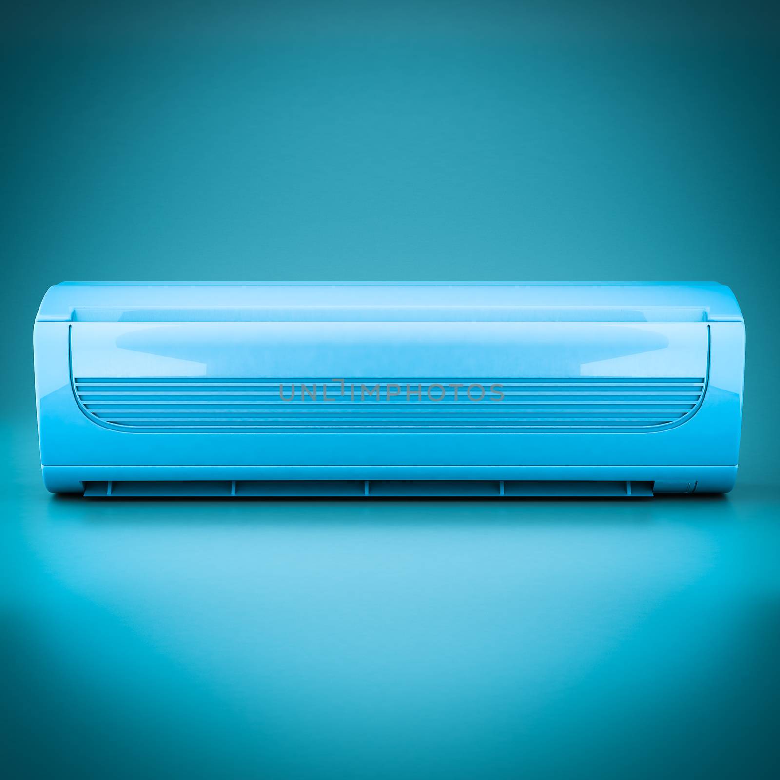 Image of modern air conditioner on a blue background