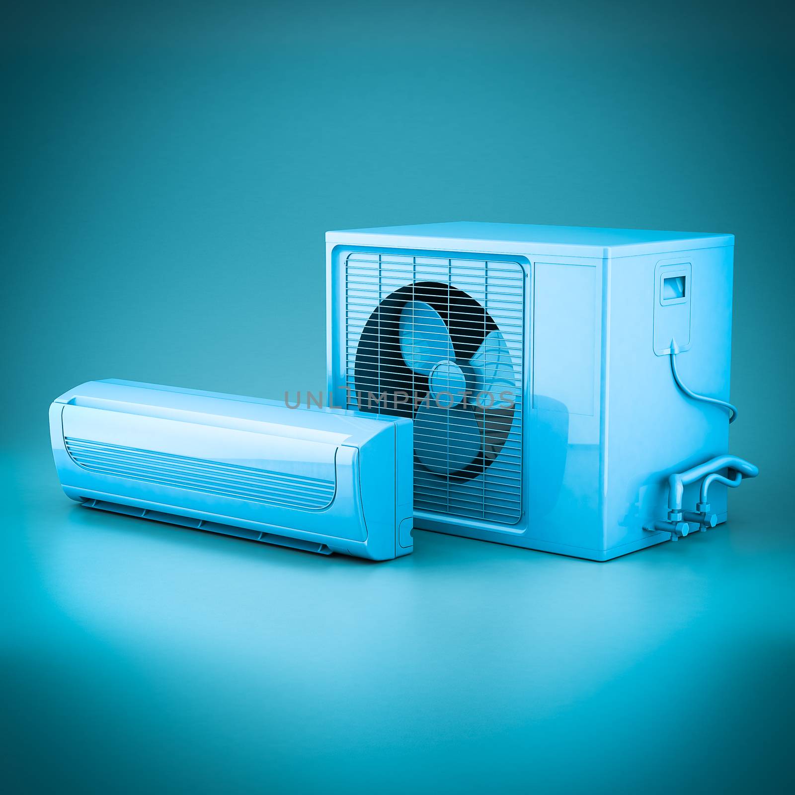 Image of modern air conditioner on a blue background