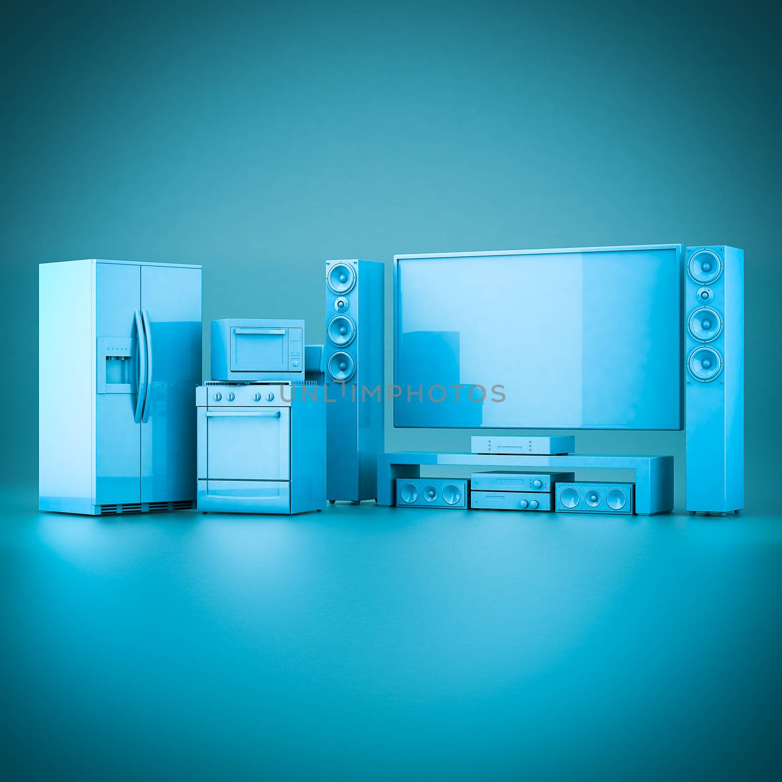 picture of household appliances on a blue background