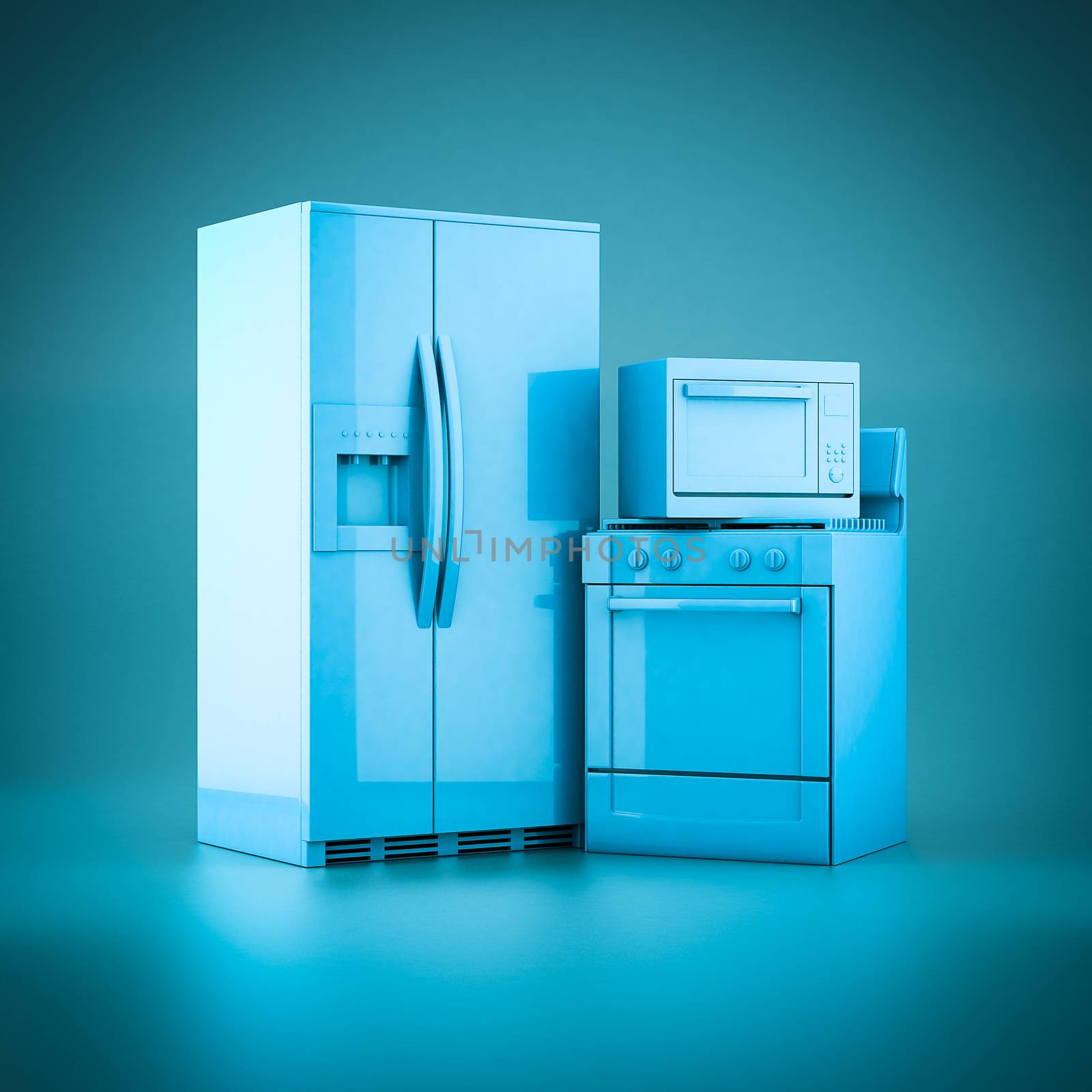 picture of household appliances on a blue background