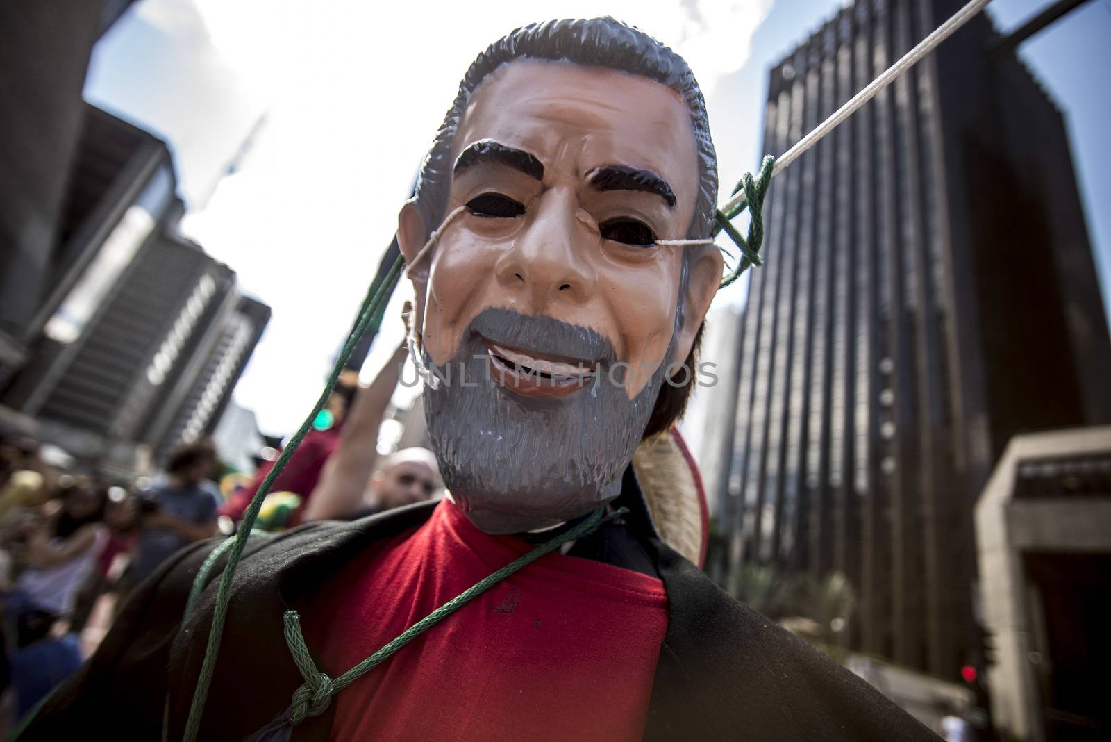 BRAZIL, Sao Paulo: A picture is taken of an effigie of  Brazilian former president (2003-2011) Luiz Inacio Lula da Silva known as Lula during a protest for the impeachment of President Dilma Rousseff, against former president Lula and against corruption in Petrobras scandal case in Sao Paulo, Brazil on March 26, 2016. Brazilian lawmakers relaunched impeachment proceedings against President Dilma Rousseff Thursday and a judge blocked her bid to bring her powerful predecessor into her cabinet, intensifying the political crisis engulfing her. 