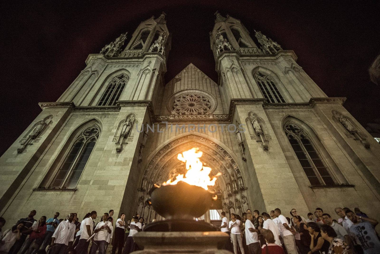 BRAZIL, Sao Paulo: Churchgoers attend Easter mass and vigil at São Paulo See Metropolitan Cathedral on March 26, 2016. Christians around the world are marking the Holy Week, commemorating the crucifixion of Jesus Christ, leading up to his resurrection on Easter.