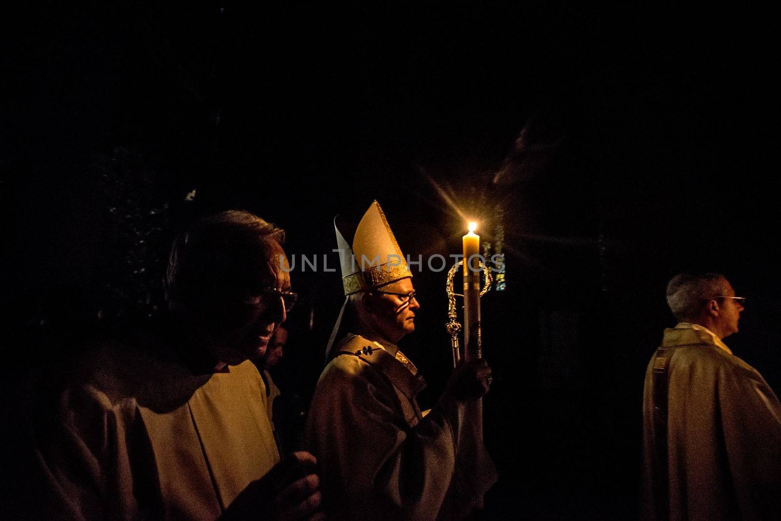 BRAZIL, Sao Paulo: Cardinal Odilo Scherer, the archbishop of São Paulo, leads the Easter prayers as churchgoers attend Easter mass and vigil at São Paulo See Metropolitan Cathedral on March 26, 2016. Christians around the world are marking the Holy Week, commemorating the crucifixion of Jesus Christ, leading up to his resurrection on Easter.