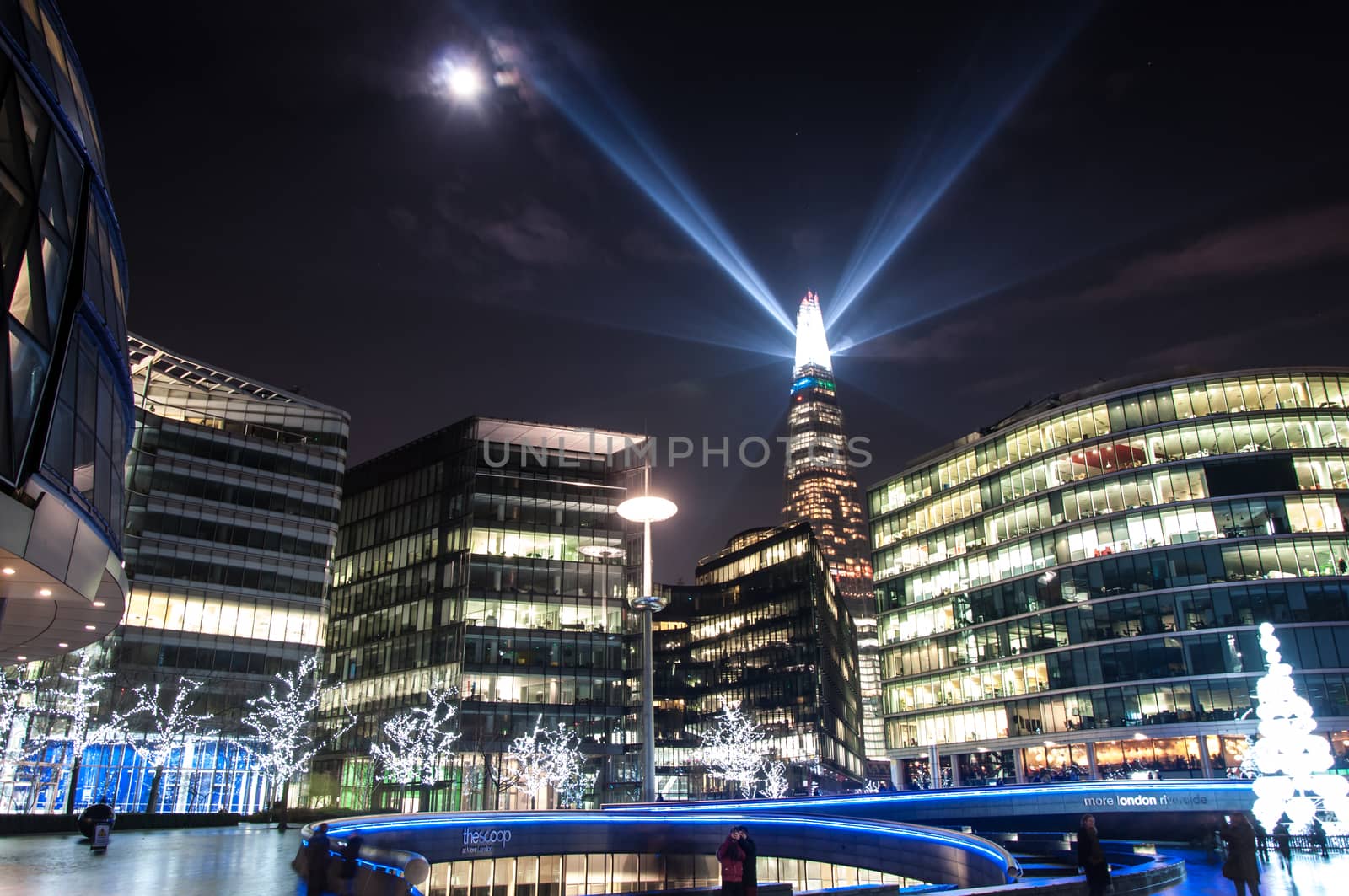 Shard building, London - light show in New Year's Eve 2015 by mitakag