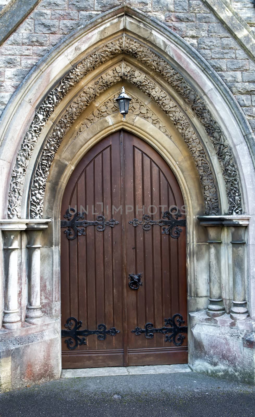 Wooden church door Gothic style