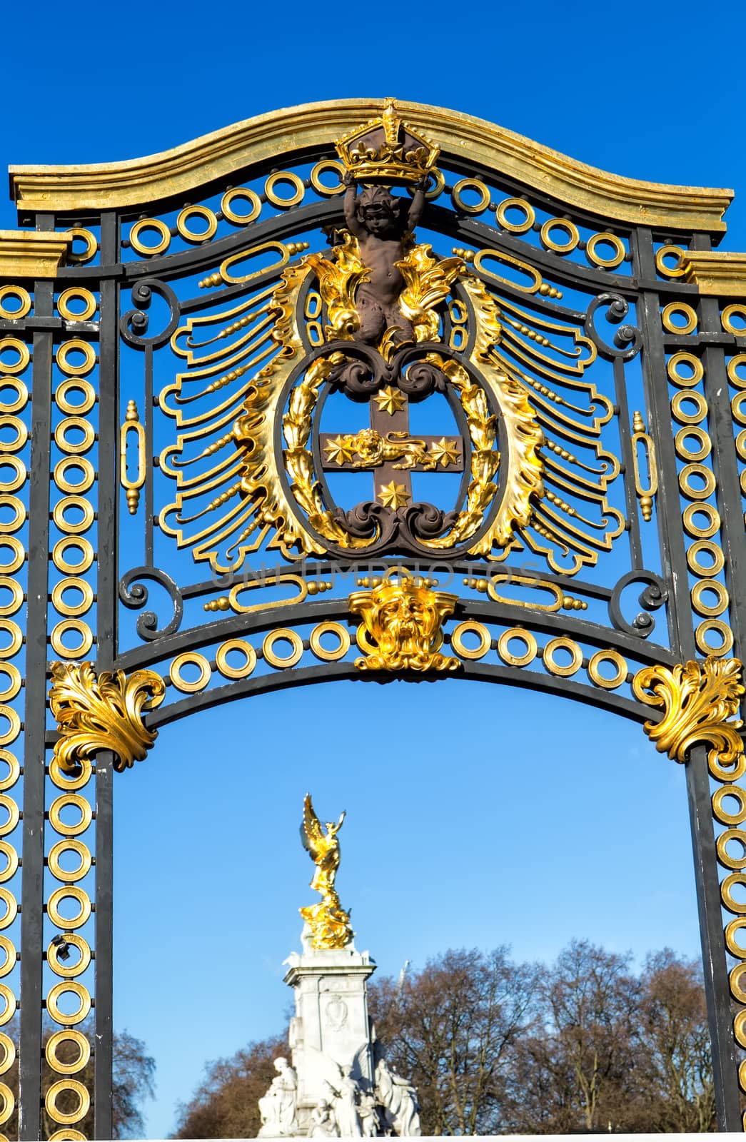 Gate with gilded ornaments in Buckingham Palace, London, UK by mitakag