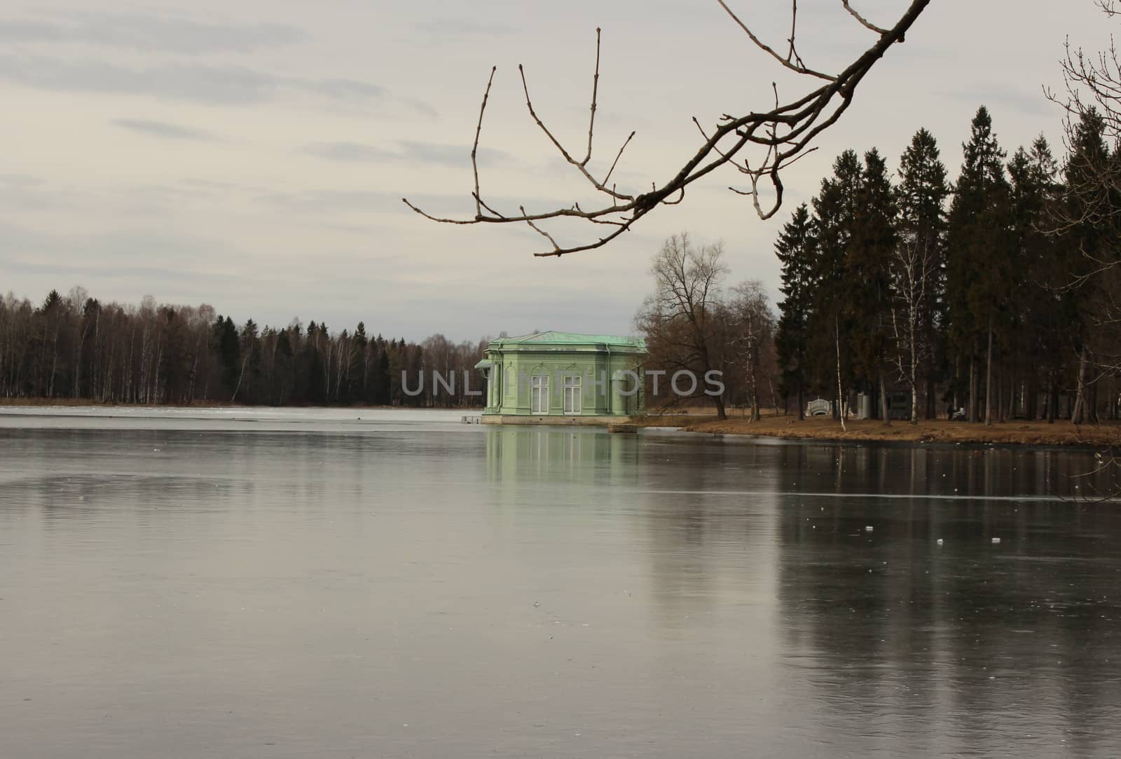 Venus Pavilion on the White Lake in Gatchina park, Gatchina, Leningrad region, Russia, March 25, 2016.